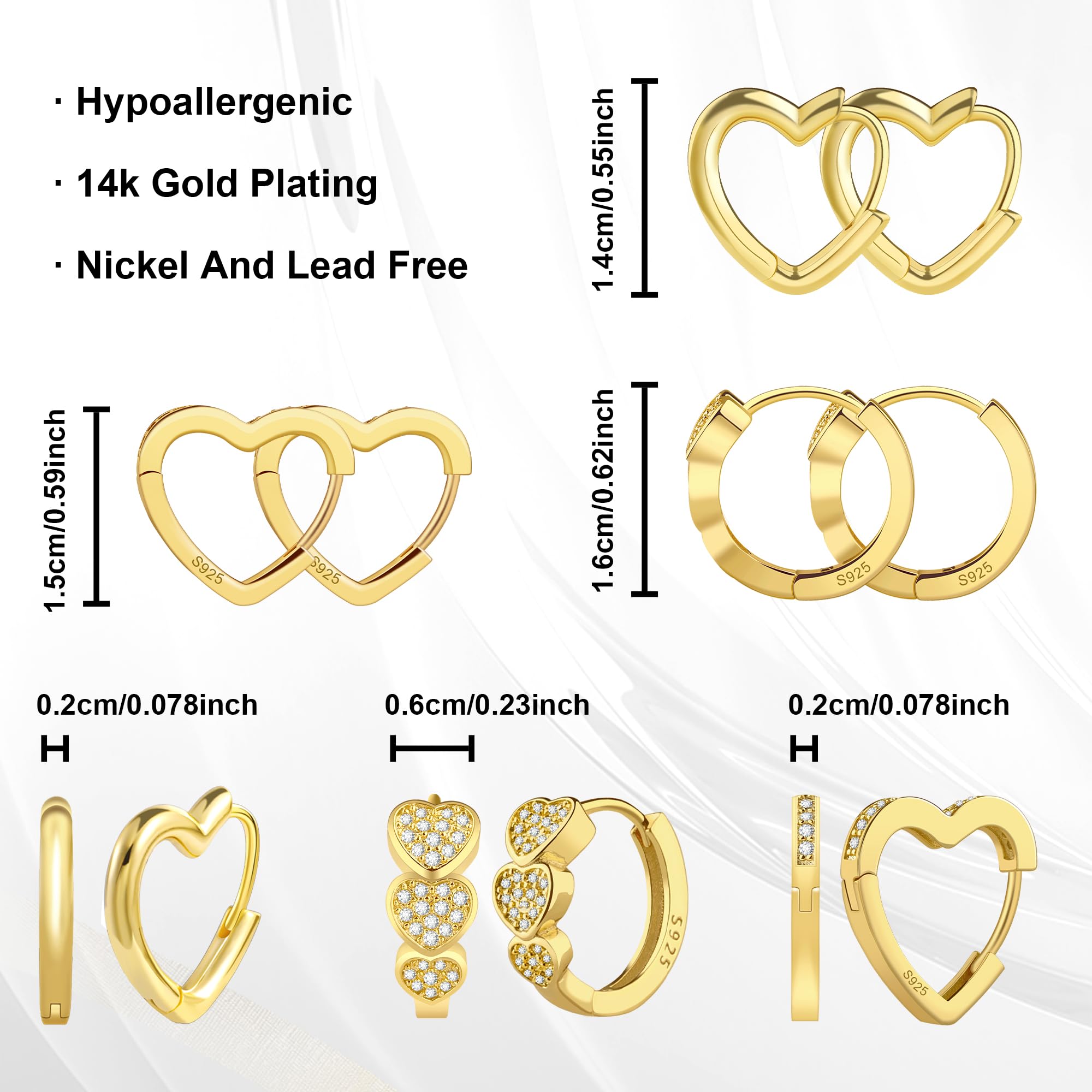 ALEXCRAFT Orecchini Cerchio Argento 925 in Oro 14K, Oro Orecchini Anallergici Donna, 3 Paia Orecchini Cerchio Piccoli con Confezione