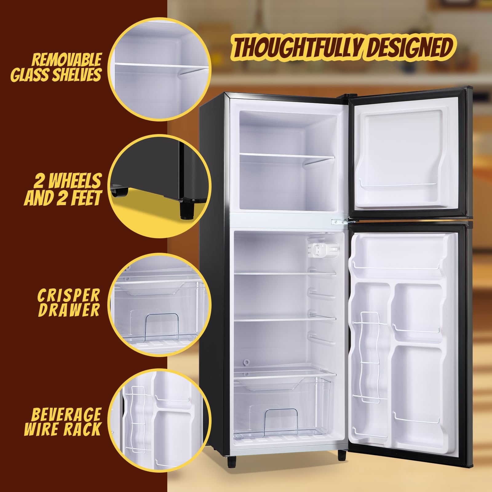 Tacool 5.0 Cu.Ft Small Refrigerator With Freezer Double Door Mini Fridge Top Freezer Adjustable Temperature For Dorm Office Apartment Black on Fridge.com - View 5