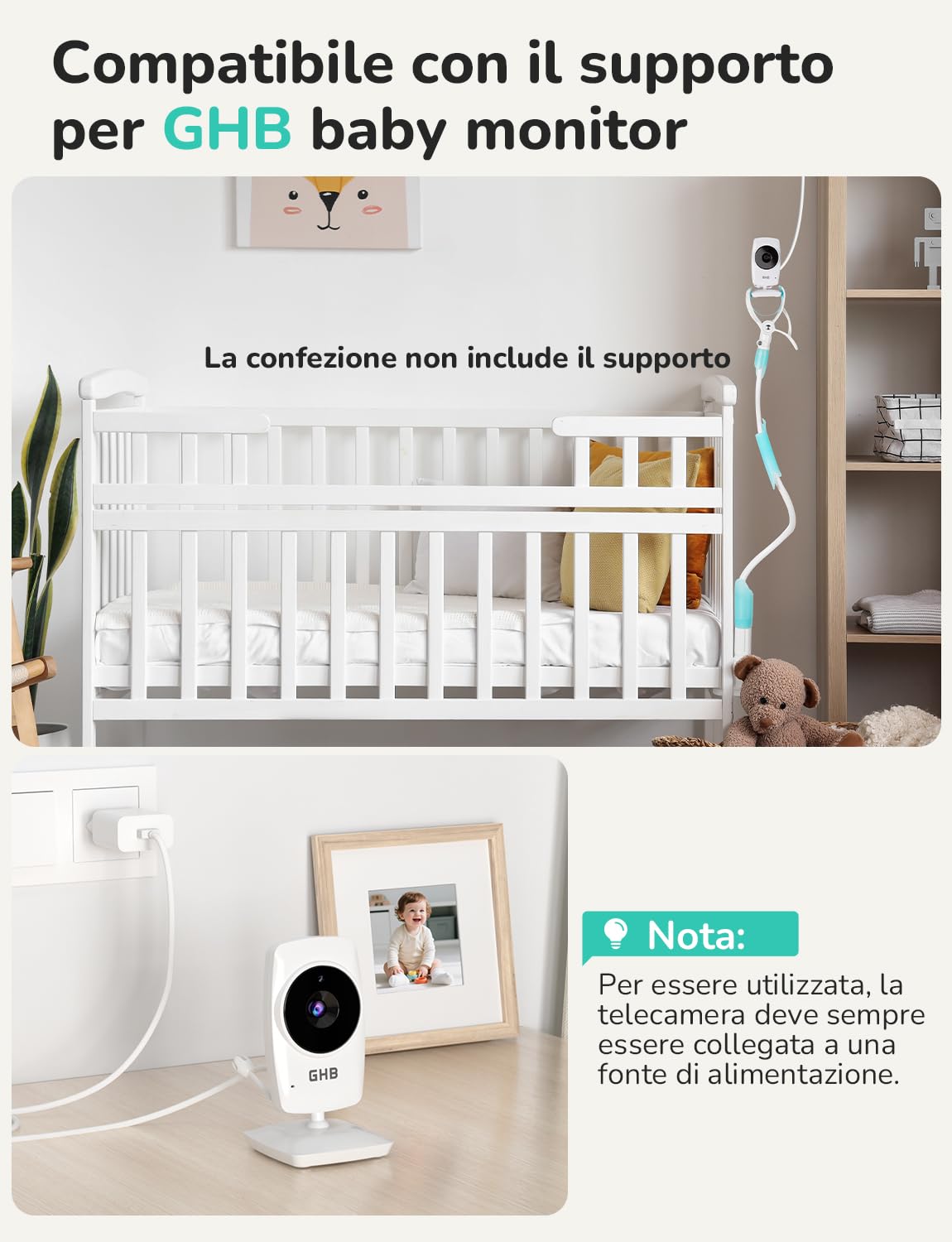 Baby Monitor con Telecamera 3.2'' 2100mAh Visione Notturna VOX Rilevamento Temperatura Interfono Bidirezionale