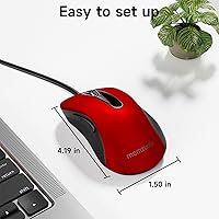 Vista 6 de memzuoix Ratón con cable, ratón USB para computadora de 1400 DPI, mouse óptico móvil de diseño ergonómico con cable de 5 pies para laptop, PC, Rojo