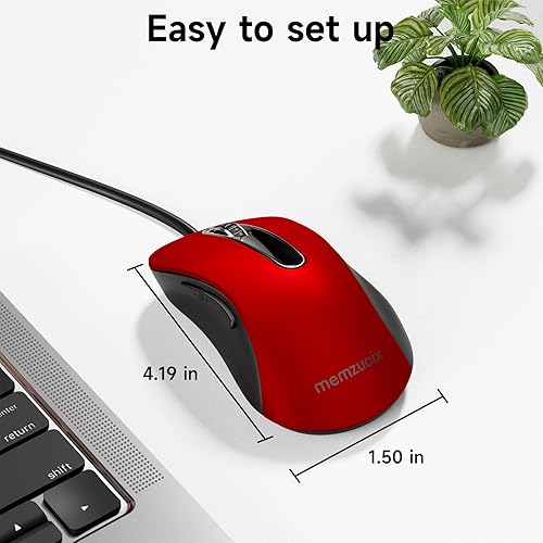 Miniatura 6 de memzuoix Ratón con cable, ratón USB para computadora de 1400 DPI, mouse óptico móvil de diseño ergonómico con cable de 5 pies para laptop, PC,