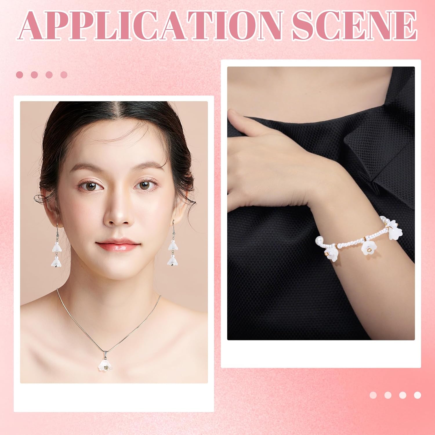 100pcs Trumpet Flower Beads, Glass Flower Beads for Jewelry Making, Mini Flora Charms for Making Necklace Bracelets Earrings Home Decor DIY Craft- White - Image 3