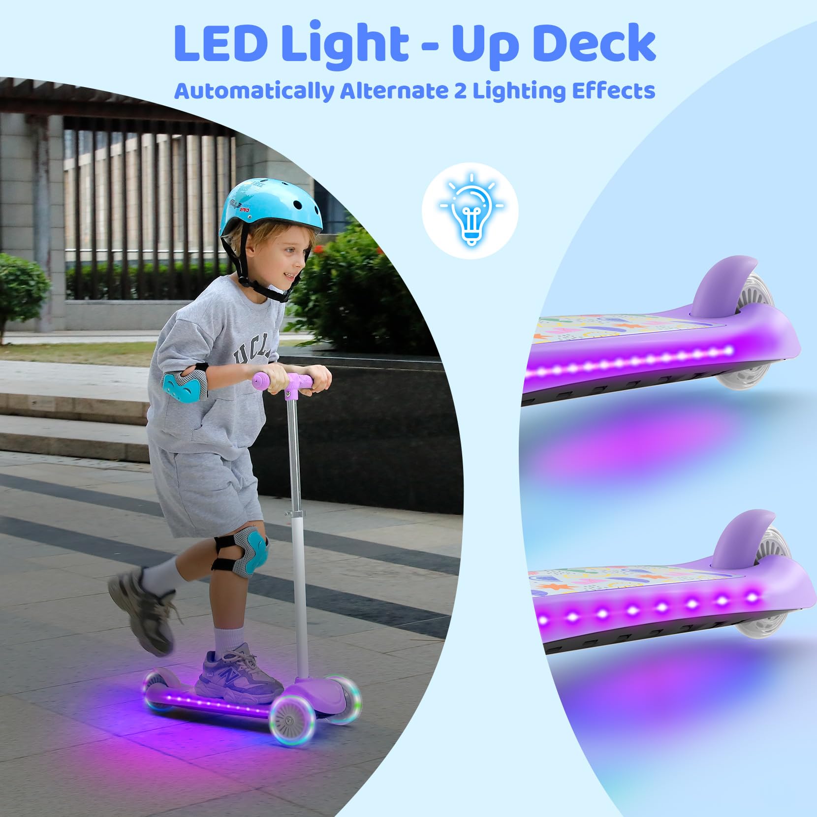 BremToy Monopattino Bambini 3 Anni, Monopattino per Bambini con Ponte Illuminato e Ruote in PU a LED, Altezza Regolabile su 4 Livelli, Frenata Reattiva, Leggero, per Principianti da 3 a 8 Anni