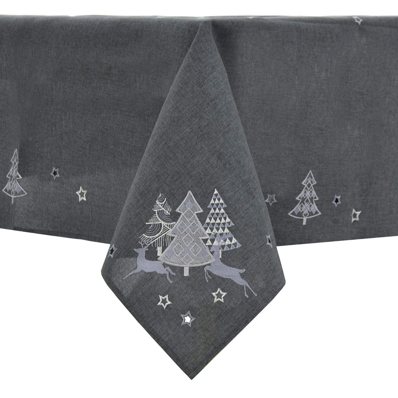 Mr Crimbo Christmas Tablecloths Napkins Dark Grey Fabric Luxury Silver Embroidered Trees - 52 x 90cm