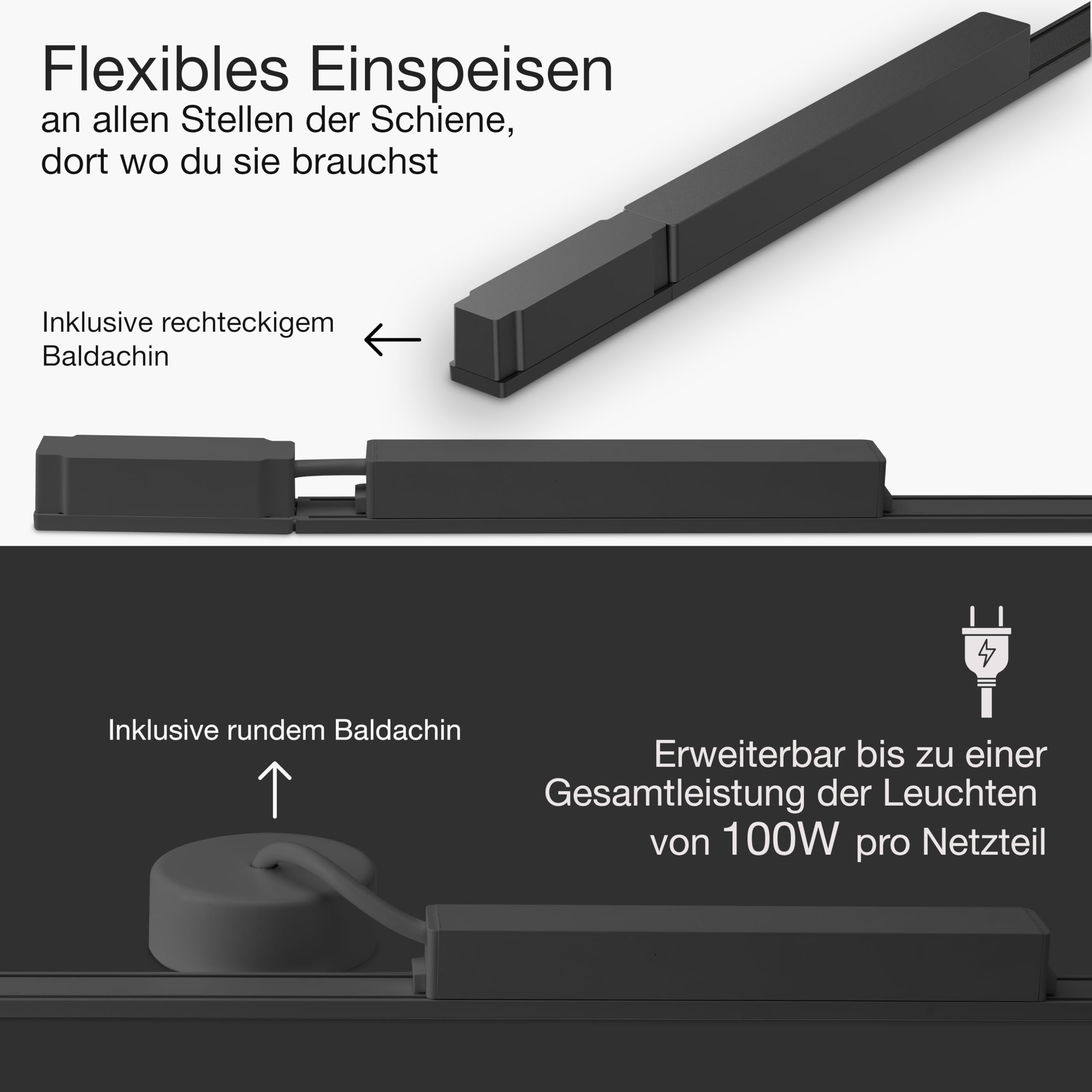 LED Schienensystem Decke – Komplettset mit 3 Leuchten – Zigbee dimmbar – Deckenlampe für Wohnzimmer, Küche, Esszimmer – moderne Deckenleuchte – Lichtschienensystem Schwarz