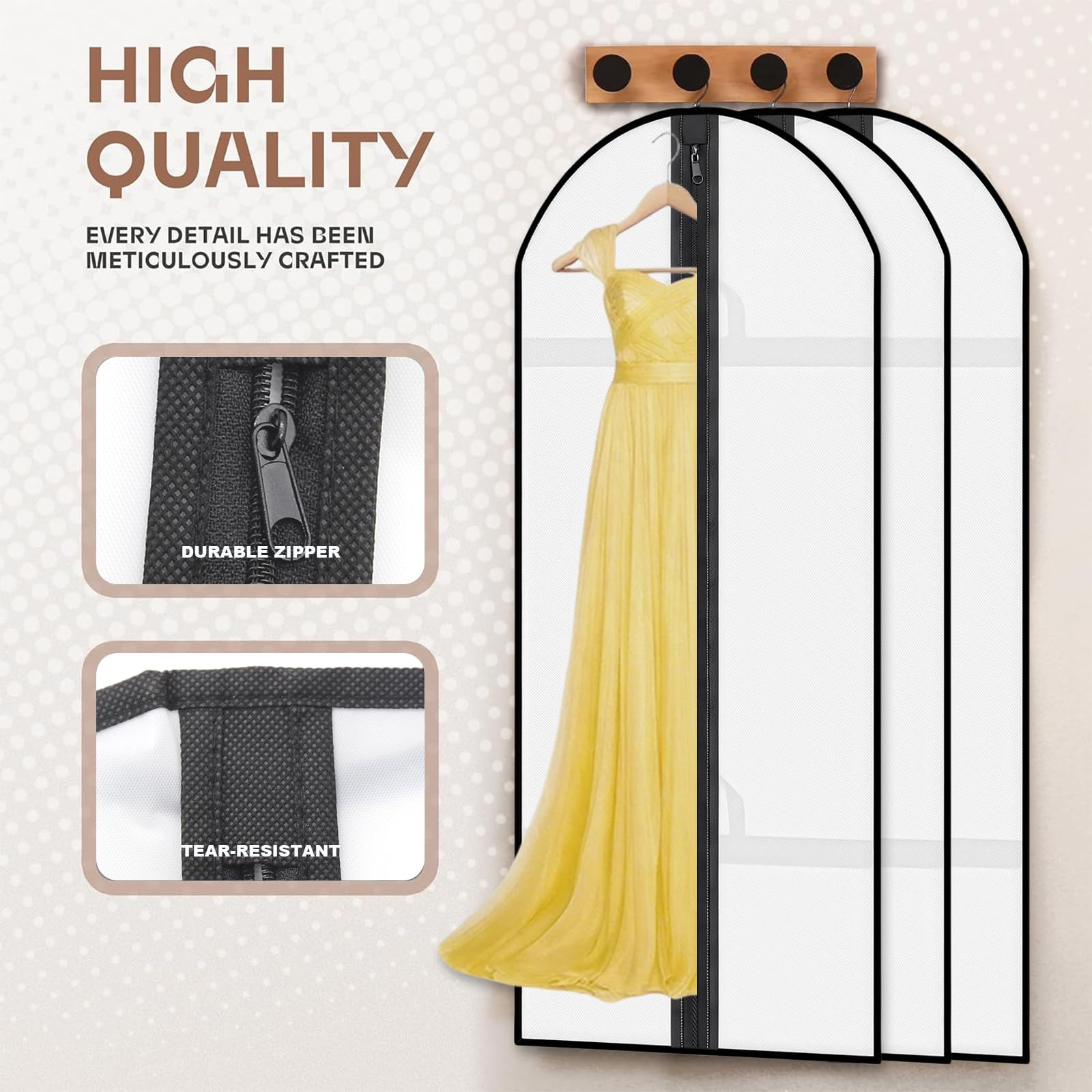 AMFUN 3 PCS Dress Bag,Full Length Travel Suit Bag with Zipper - Image 2