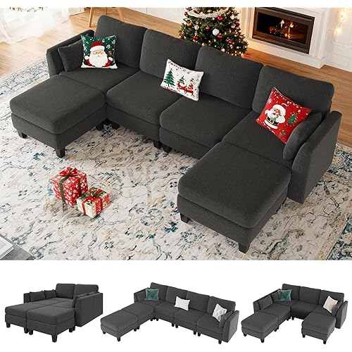 Huatean Home Modular Sectional Sofa, Convertible U Shaped Sofa Couch with High Density Memory Foam, 6 Seat Comfy Modular Sofa Couch for Living Room, Modern U Shaped Sectional Sofa, Dimgrey