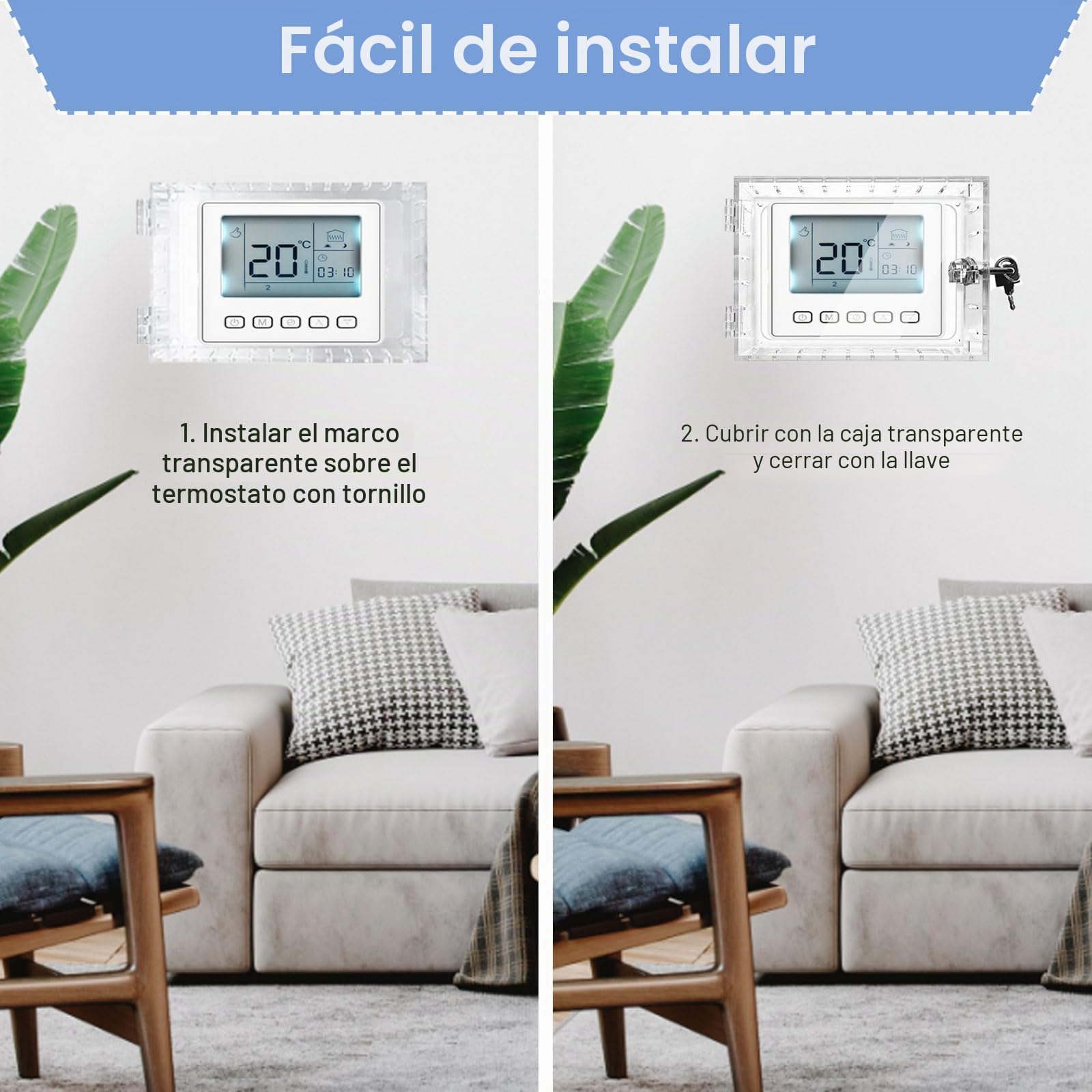 Termostato Guard, Caja de Bloqueo de Termostato, con Cerradura y Llave, Cubierta Termostática, Funda Transparente para el Hogar, Dormitorio