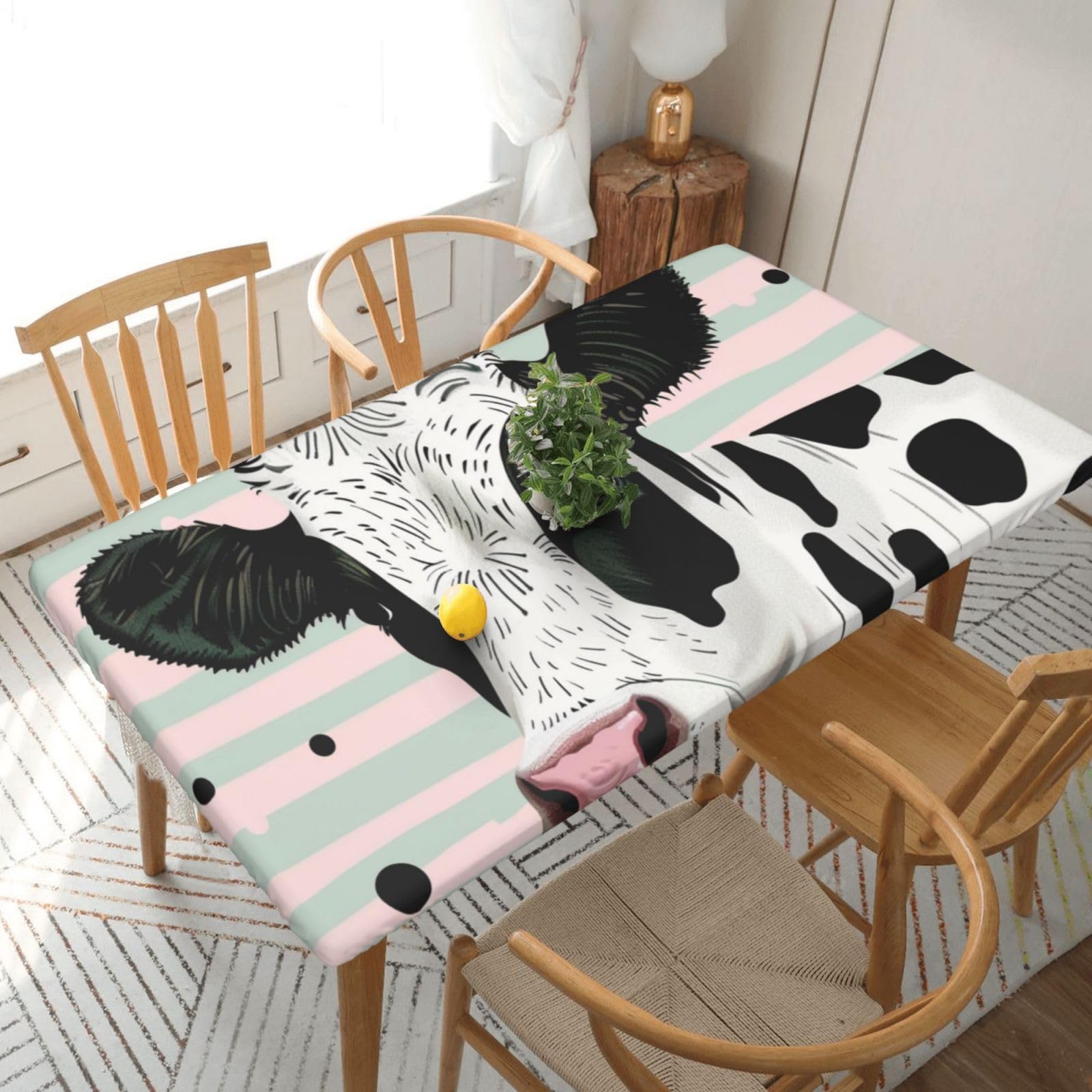 WPKJU Cute Cow Polka Dot Printed Tablecloths 5ft Rectangular Table Covers Washable Polyester Decorative Table Cloth for Dining Table Picnic Wedding