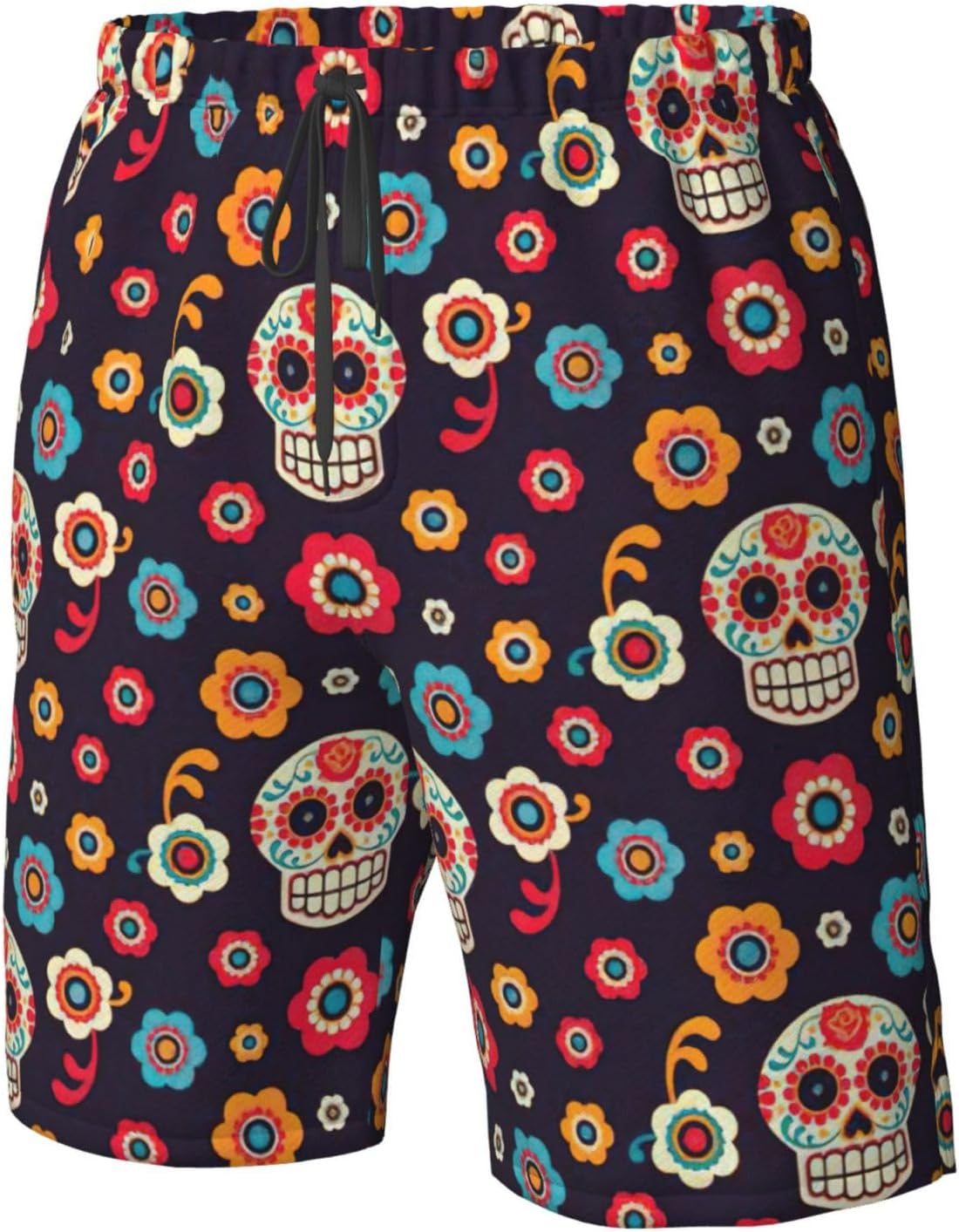 Mexican Skull Print Men's Hawaiian Beach Shorts Elastic Novelty Summer Casual Shorts with Pocket