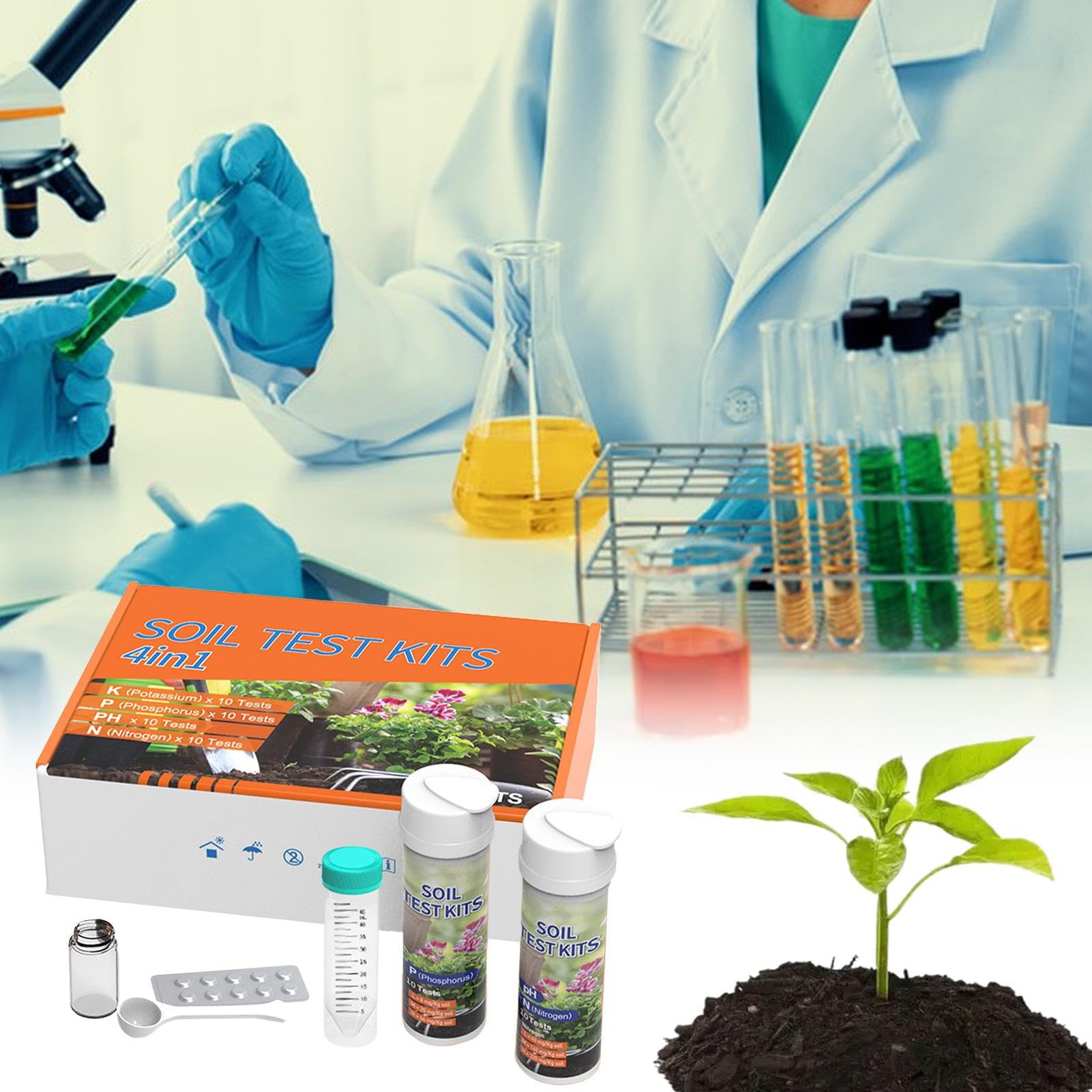 Générique Garden Soil Test Kit, 4-in-1 Nutrient Meter, Moisture Ph Sunlight Tester, Fast-Read Garden Tool for Home, Greenhouse, Vegetable, Indoor, Plant, Farm Use, 7.09 inches, 40 Tests