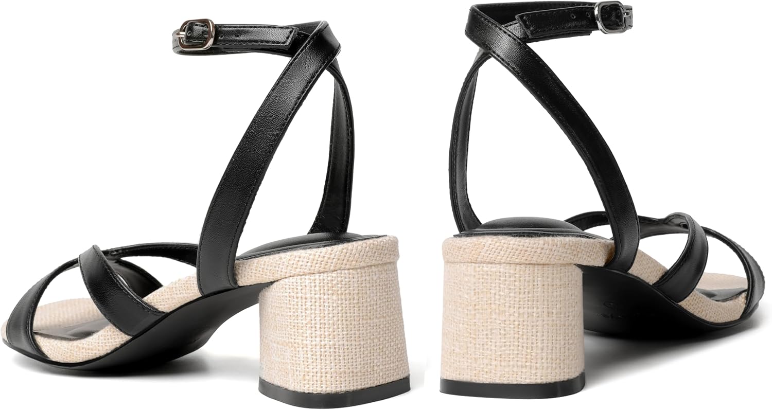 Reitoye Women's Chunky Heels Open Toe Woven Strappy Sandals Ankle Strap Low Block Heel Sandals Comfort Party Shoes - Image 5