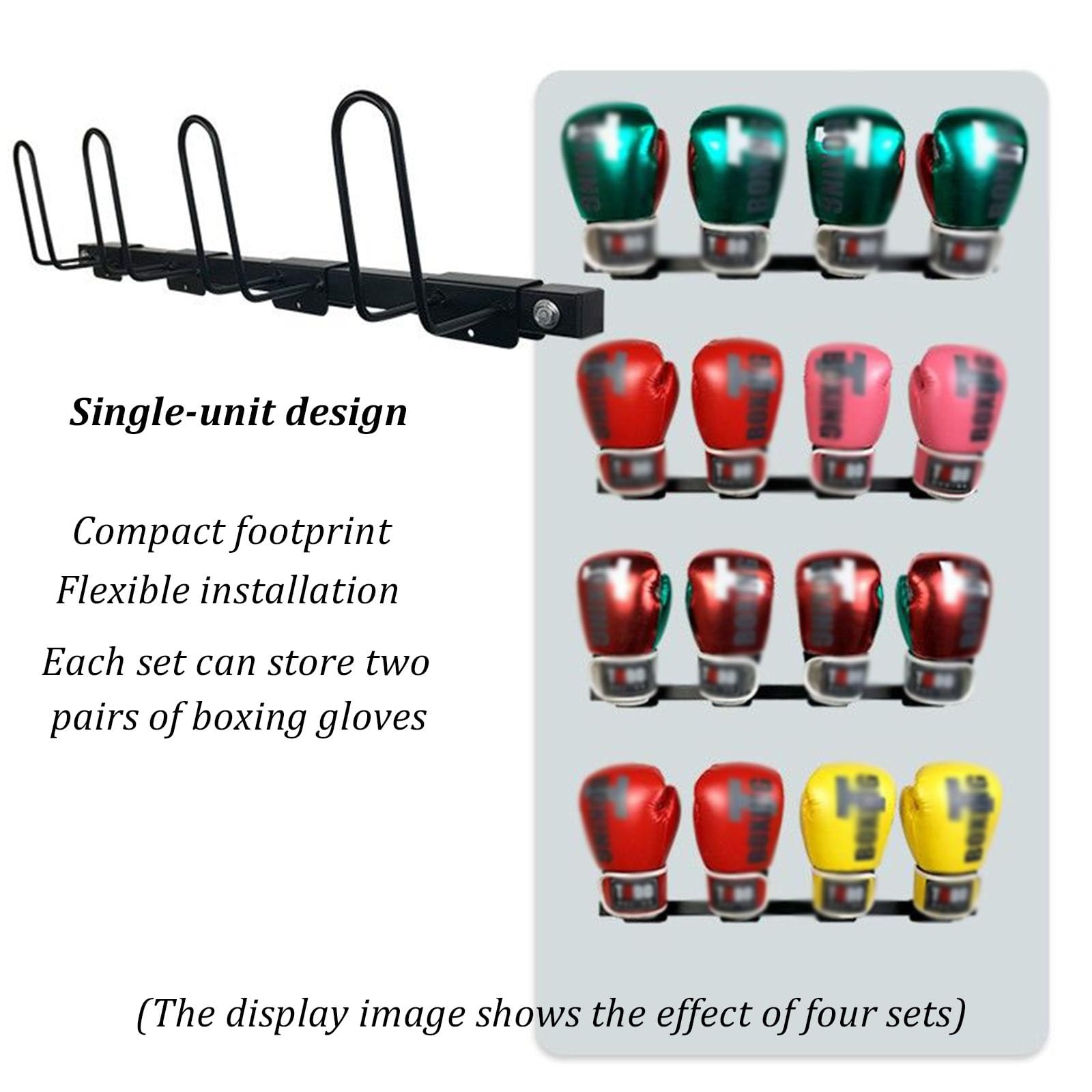 Soporte de pared para guantes de boxeo (capacidad para 2 o 3 pares) | Fabricado en acero; ideal para gimnasios, uso doméstico o tiendas(Black,2)