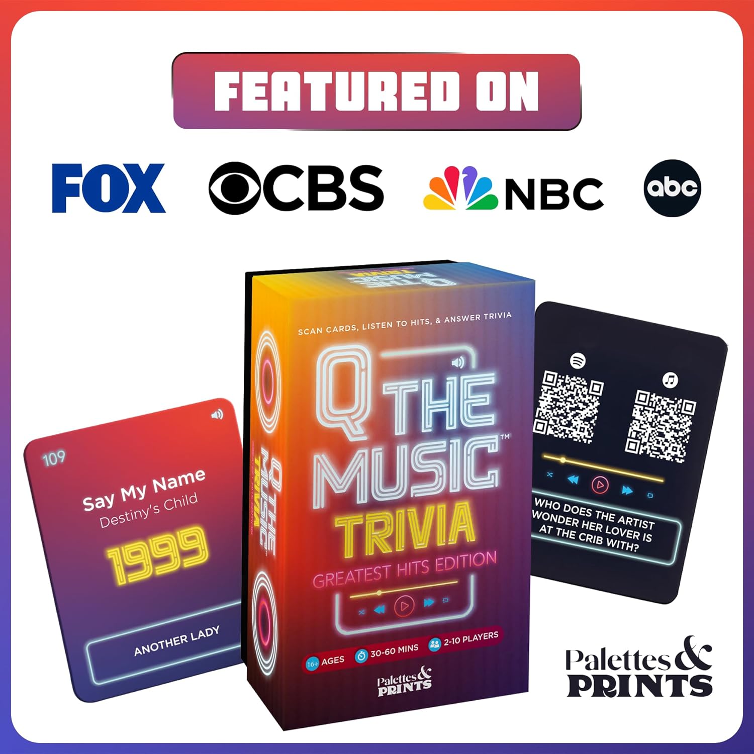 Q The Music – Music Lyric Party Trivia Quiz Card Game for Adult and Family Game Nights, 2-10 Players, Scan, Listen to Iconic Hits, and Answer Trivia – Adult Games for Parties