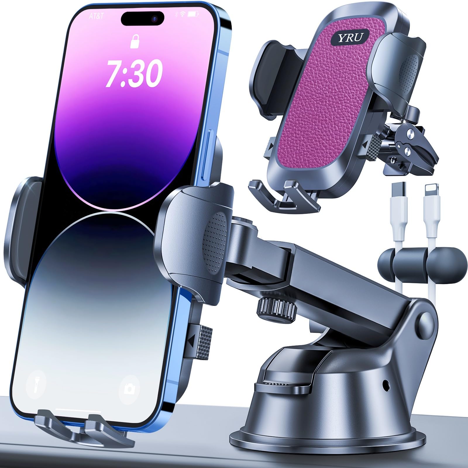 YRU[2025 Upgrade 80LB+ Strong Suction] Car Phone Holder Mount,[Bumpy Road Stable] Dashboard Cell Phone Holder for Car Vent Windshield Phone Stand for iPhone 16 15 14 13 Pro Max Samsung Truck, Purple