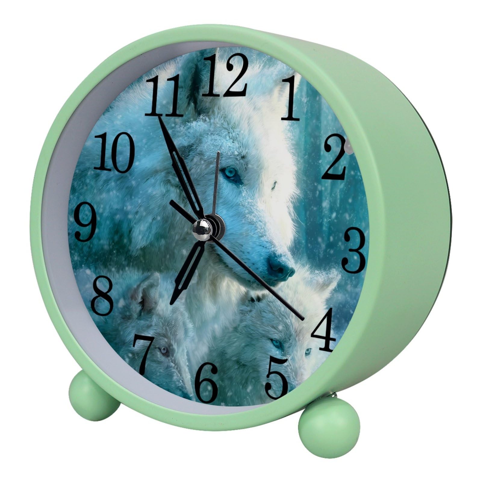 etoenbrc White Wolf 10.9" Alarm Clock,Small Battery Operated Clock, Slient Plastic Table Clock for Living Room Decor,Bedroom,Office
