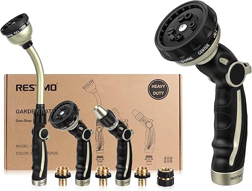 RESTMO Combo de riego de jardín, rociador de manguera resistente, varita de manguera de metal, boquilla de manguera de alta presión, control de
