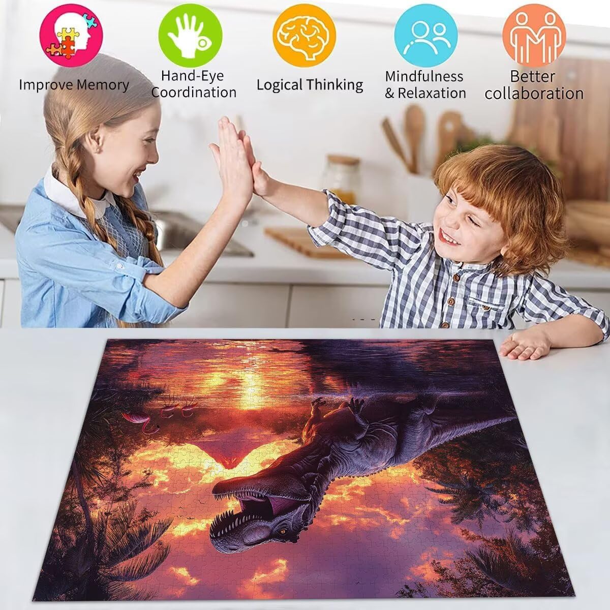 Dinosaurier Puzzle für Erwachsene Kinder Anspruchsvoll 5000 Teile Impossible Klassische Puzzles Schwer Sonnenuntergang ab 8 9 10 Jahre für Mädchen Jungen Jigsaw Kunst Educa Geschenke 105x156cm t-409