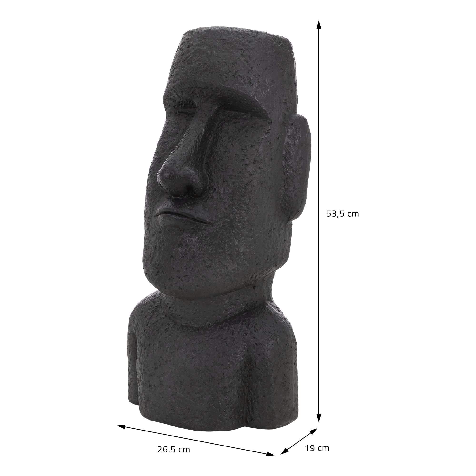 ECD Germany Testa Moai Rapa Nui Figura Alta 53,5 cm Resina Sintetica Poliresina Fusa Resistente alle Intemperie Antracite Statua dell'Isola di Pasqua Decorazione Casa Giardino Scultura Interno/Esterno