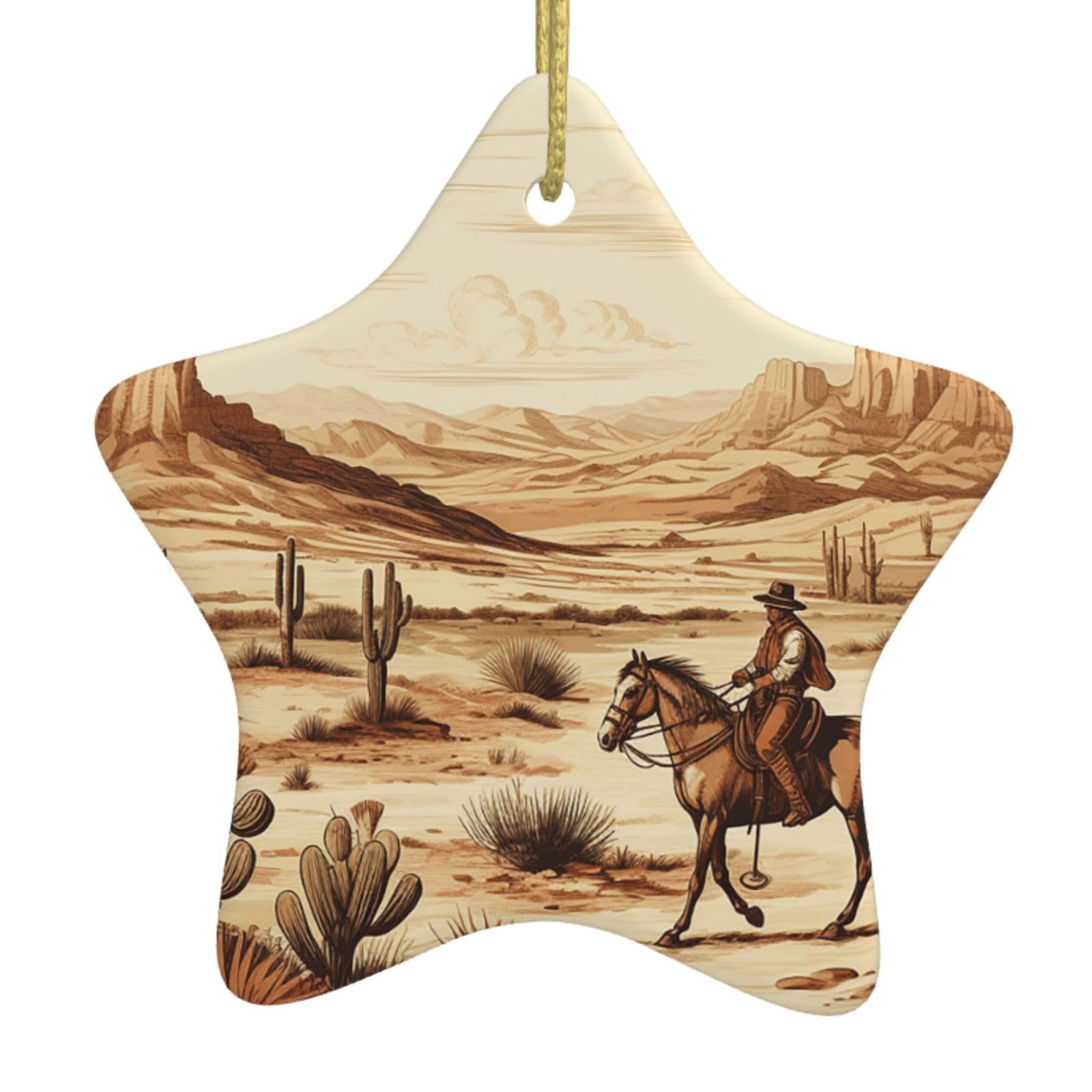 Fodpand Women's White West Desert Cactus With Cowboys Riding Horses Christmas Ornaments 2025, Gift Exchange For Men, Collectible Ceramic Ornament Star Hanging Ornaments For Christmas Tree Decoration