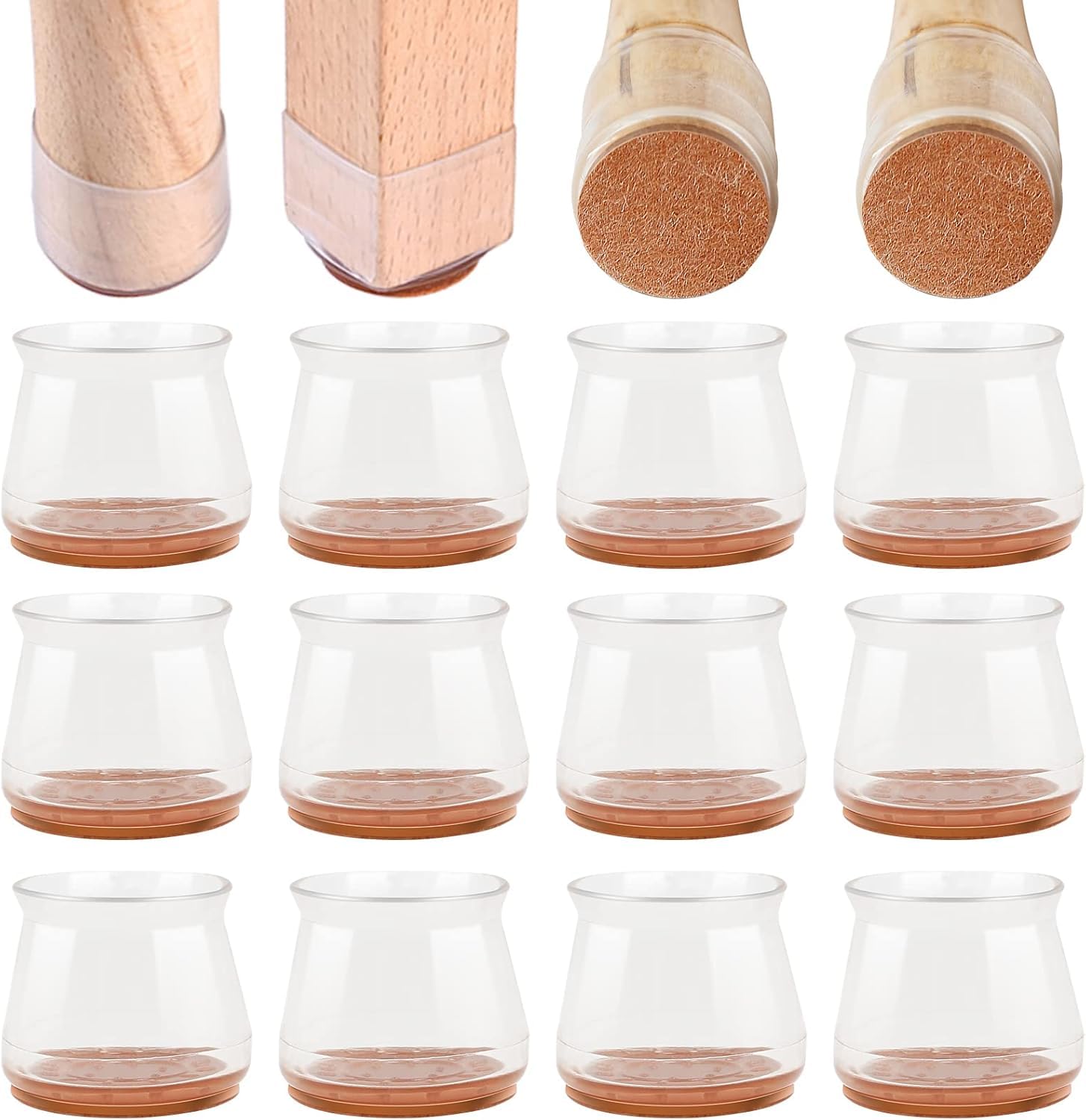Chair Leg Floor Protectors, Transparent Silicone Caps with Felt Pads,To Protect Wood Floors Tile Pads Furniture Caps, To Prevent Hard Scratches and Reduce Noise (16 PCS)