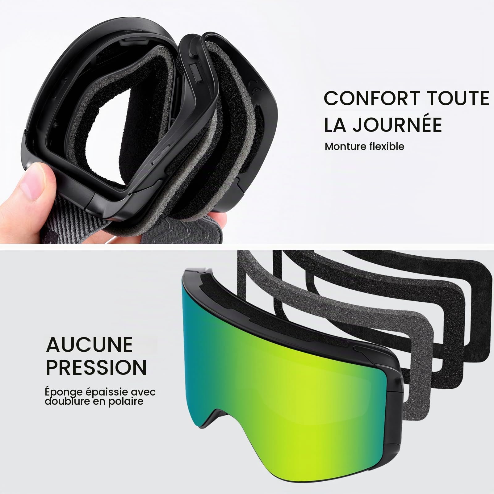 Odoland Kit de Lunettes de Ski Magnetique, Lunettes de Cylindrique avec Lentille Détachable, Masque de Snowboard Hommes et Femmes, Anti-UV400, Anti-Buée, Coupe-Vent