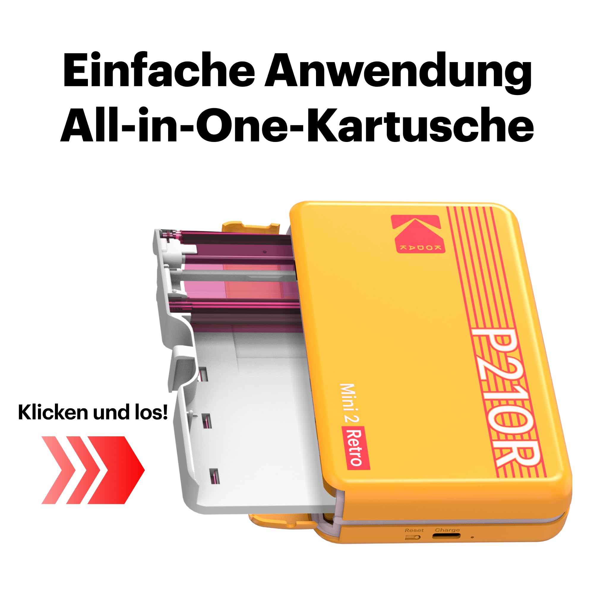 KODAK Mini 2 Retro 5,3 x 8,6 cm tragbarer Fotodrucker Bluetooth 38 Blatt 4-Pass-Farbsublimation