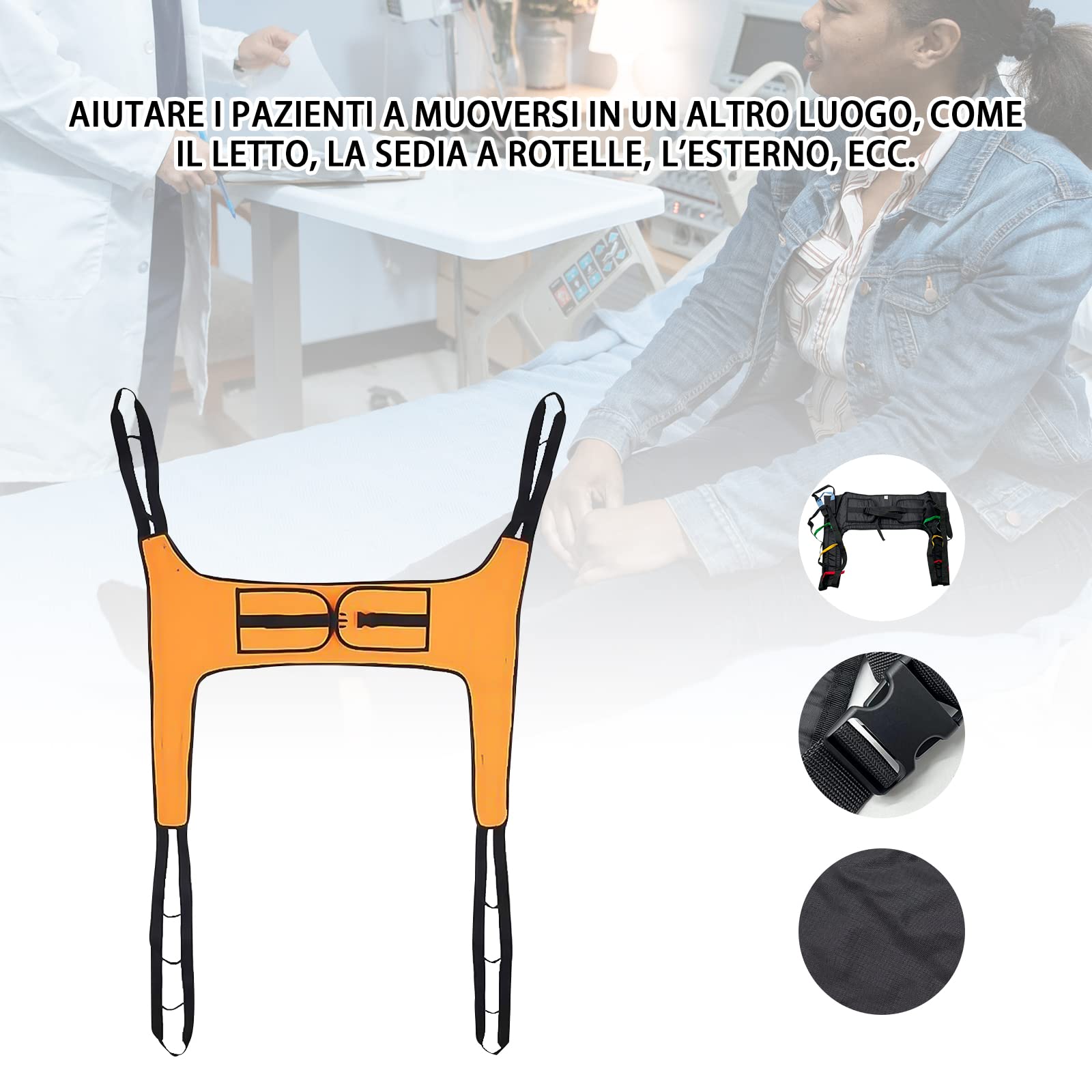 Cinghia di trasferimento per scivolo per scale a imbracatura per sollevamento paziente per tutto il corpo, sedia per evacuazione di emergenza con imbracatura per toilette media su e giù, per anziani c