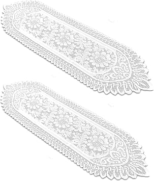 2 Pack Cotton Crochet Lace Rectangular Table Runner, 13" X 45" Lace Doilies for Tables, Rustic Dresser Scarf Doilies for Wedding Party Home Dining Runner Decor