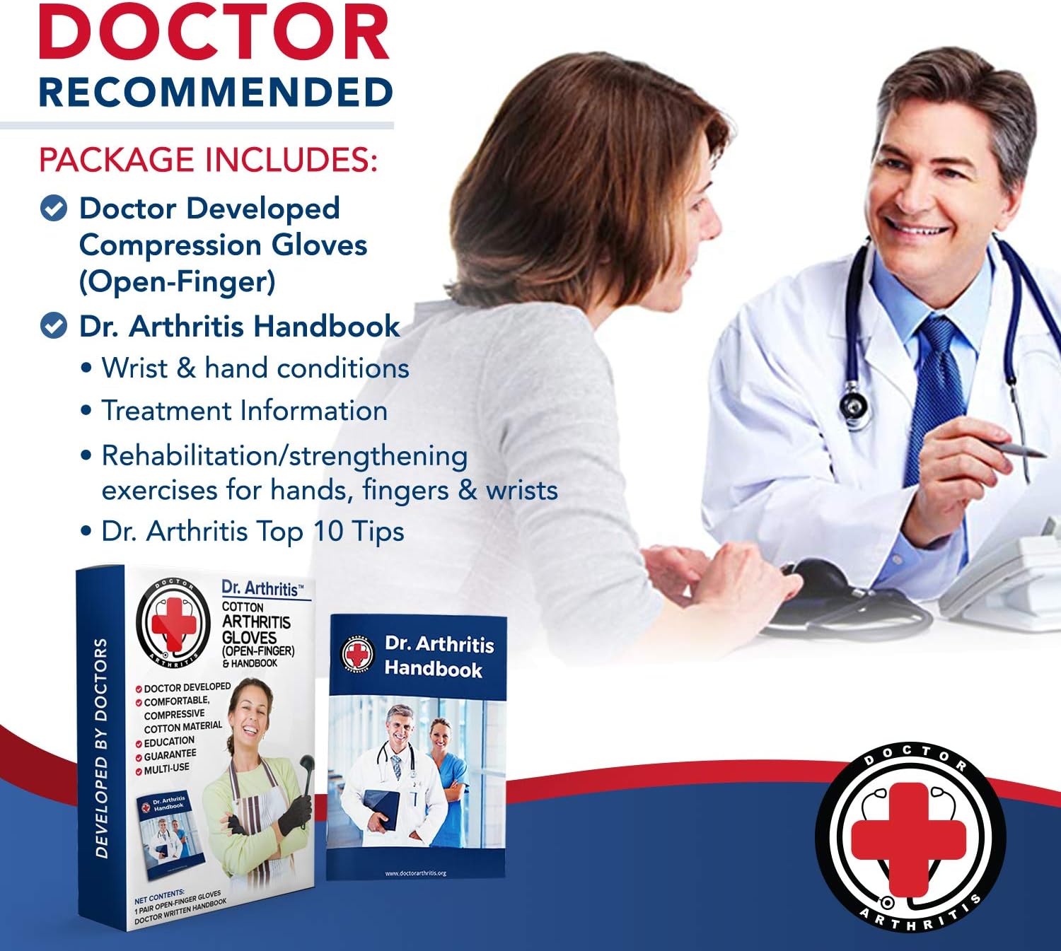 Doctor Developed Compression Gloves / Arthritis Gloves for Women & Men -Listed Class 1 Medical Device: Doctor Handbook Included- Useful for Carpal tunnel relief, Arthritis, Typing, Raynauds, RSI (XL) : Health & Household