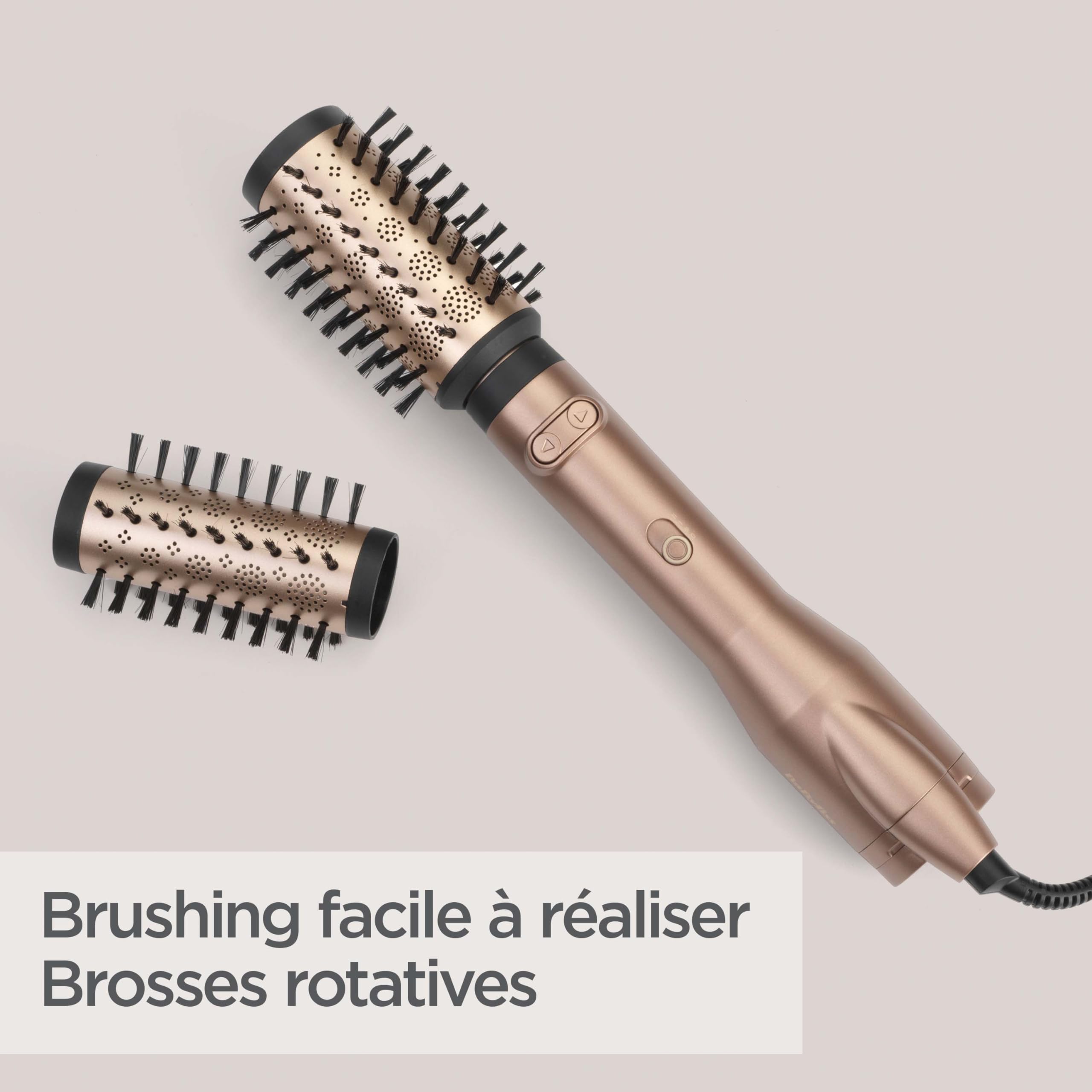 BaByliss Brosse soufflante rotative Big Hair Dual - Technologie ionique anti-frisottis, Brosse de 50 mm et 40 mm, 2 sens de rotation, 2 réglages de température + Bouton air froid, Noir, AS952E