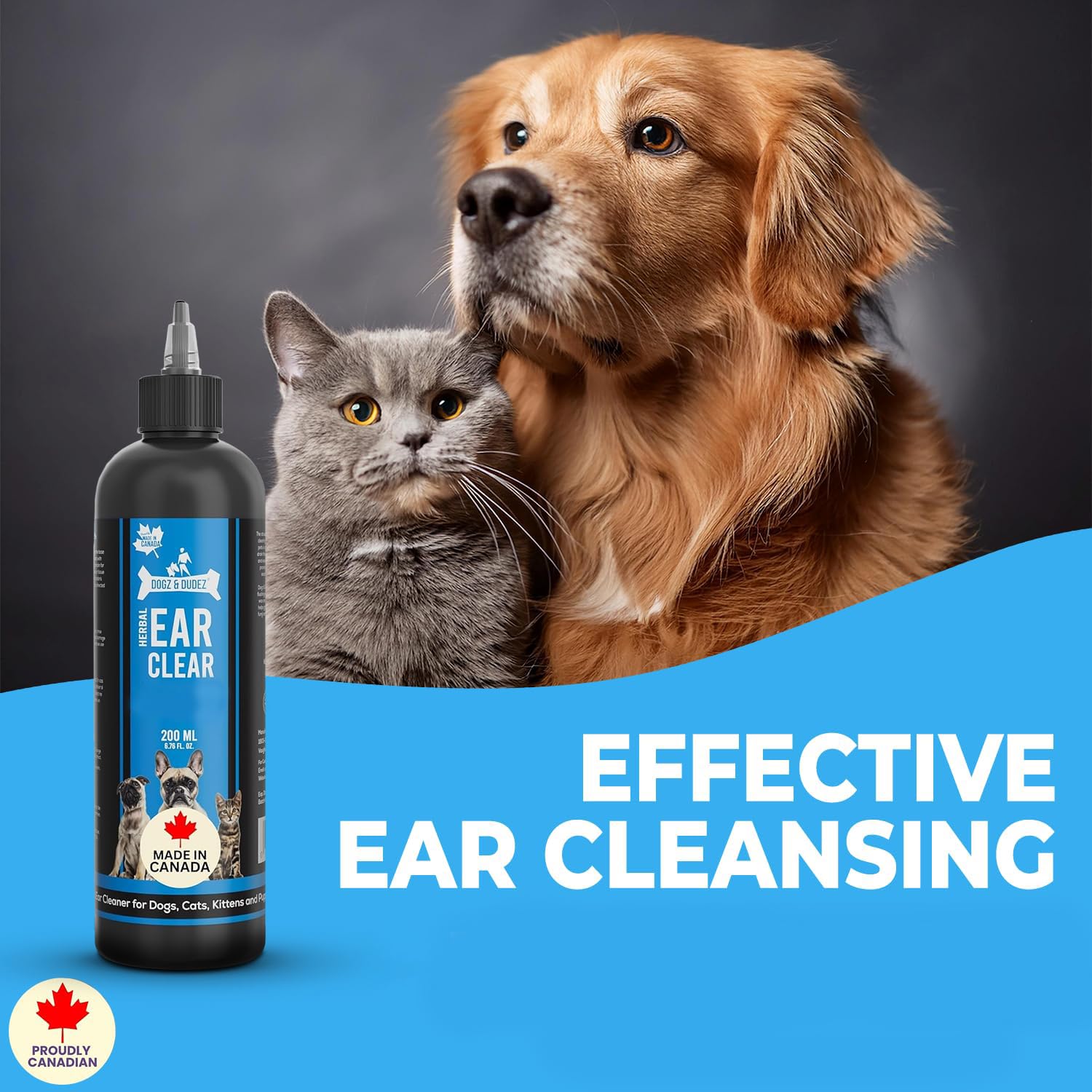 Dogz & Dudez Dog Ear Cleaner (Made in Canada) – Natural Herbal Ear Wash for Dogs & Cats – Removes Wax, Dirt & Odor – Gentle Plant-Based Formula – 200ml (7 fl oz) — view 5