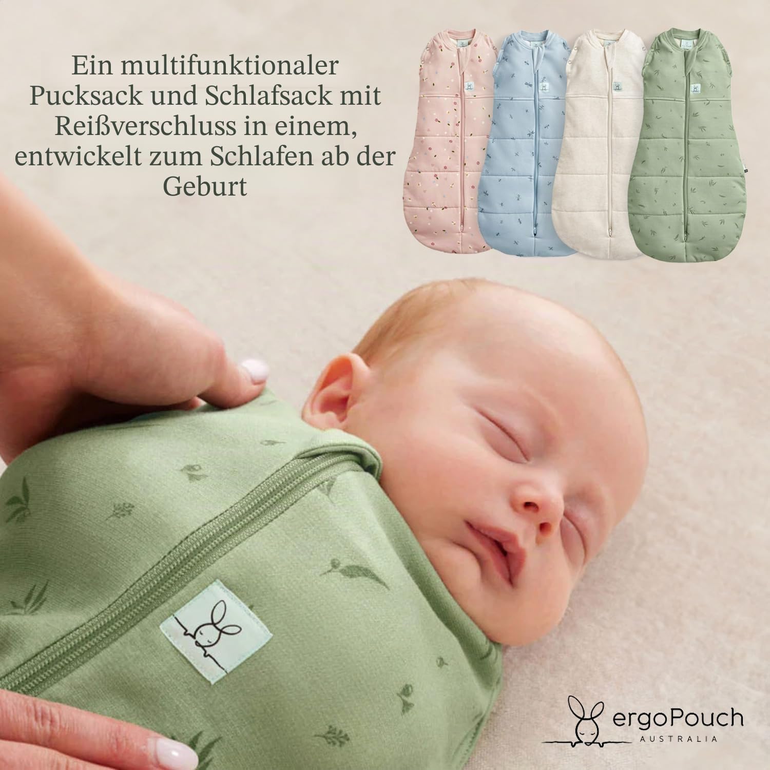 ergoPouch Cocoon Swaddle Sack 0,2 TOG - Babyschlafsack, sanfter Passsitz hilft beim Beruhigen des Schreckreflexes, ideal für das Schlafen mit herein/heraus gestreckten Armen, weicher atmungsaktiver