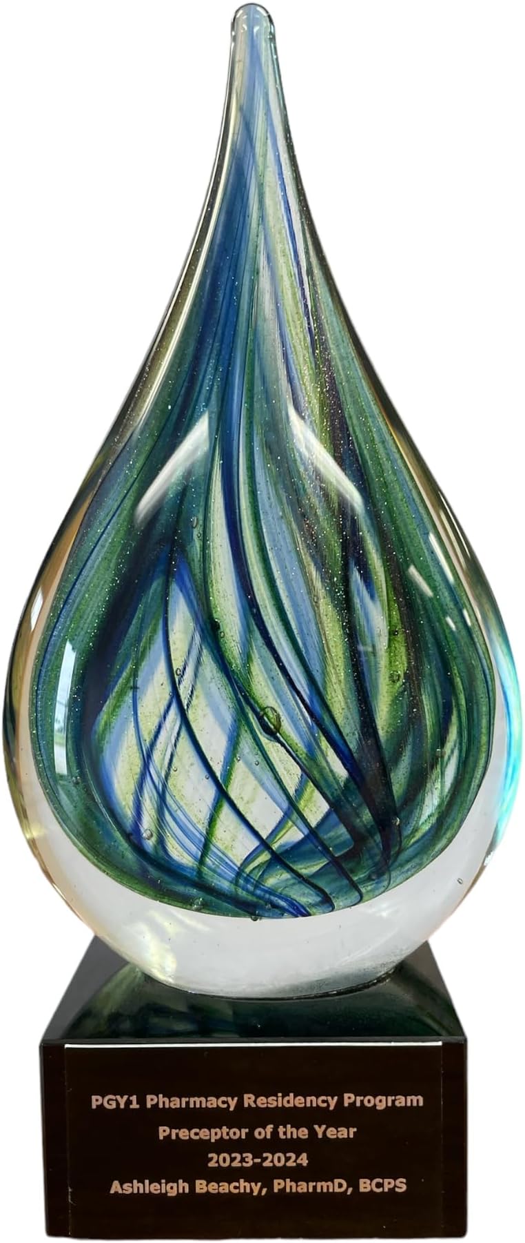 Green Teardrop Art Glass Award with Free Engraving (Customize Now!)