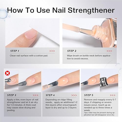 Miniatura 8 de Morovan Fortalecedor y Crecimiento de Uñas Esmalte de Uñas en Gel Nude Endurecedor y Brillo para Uñas Dañadas Corrector Natural Base Secado al Aire