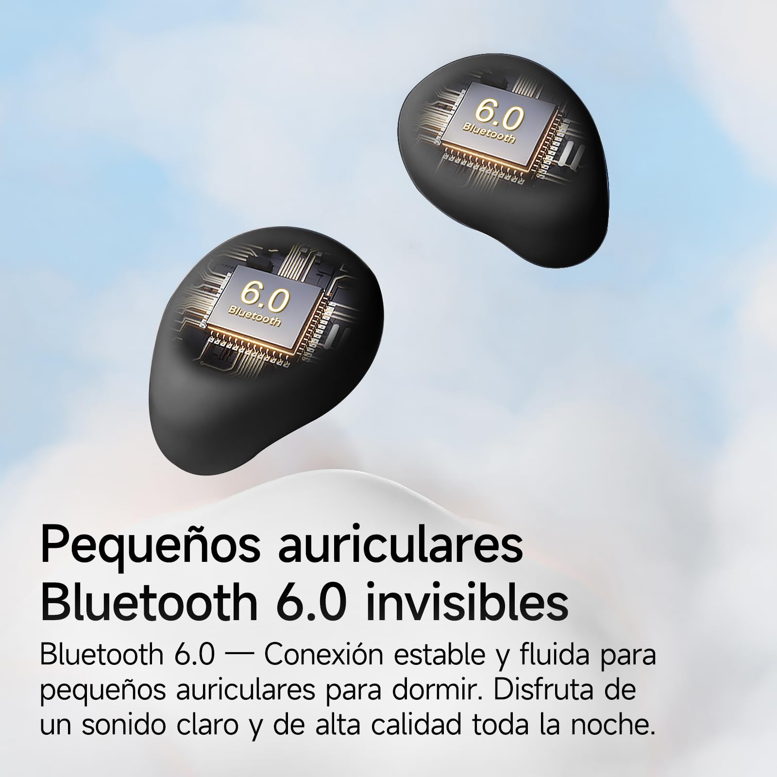 Auriculares para Dormir, Mini Auriculares para Dormir, inalámbricos Bluetooth 6.0 para Dormir de Lado, indicador de Potencia para Entrenamiento, Trabajo, Viajes (Negro Oscuro)