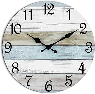 CHYLIN Reloj de pared, silencioso sin tictac, funciona con pilas, reloj rústico costero de campo decorativo para baño, cocina, dormitorio, 8 pulgadas