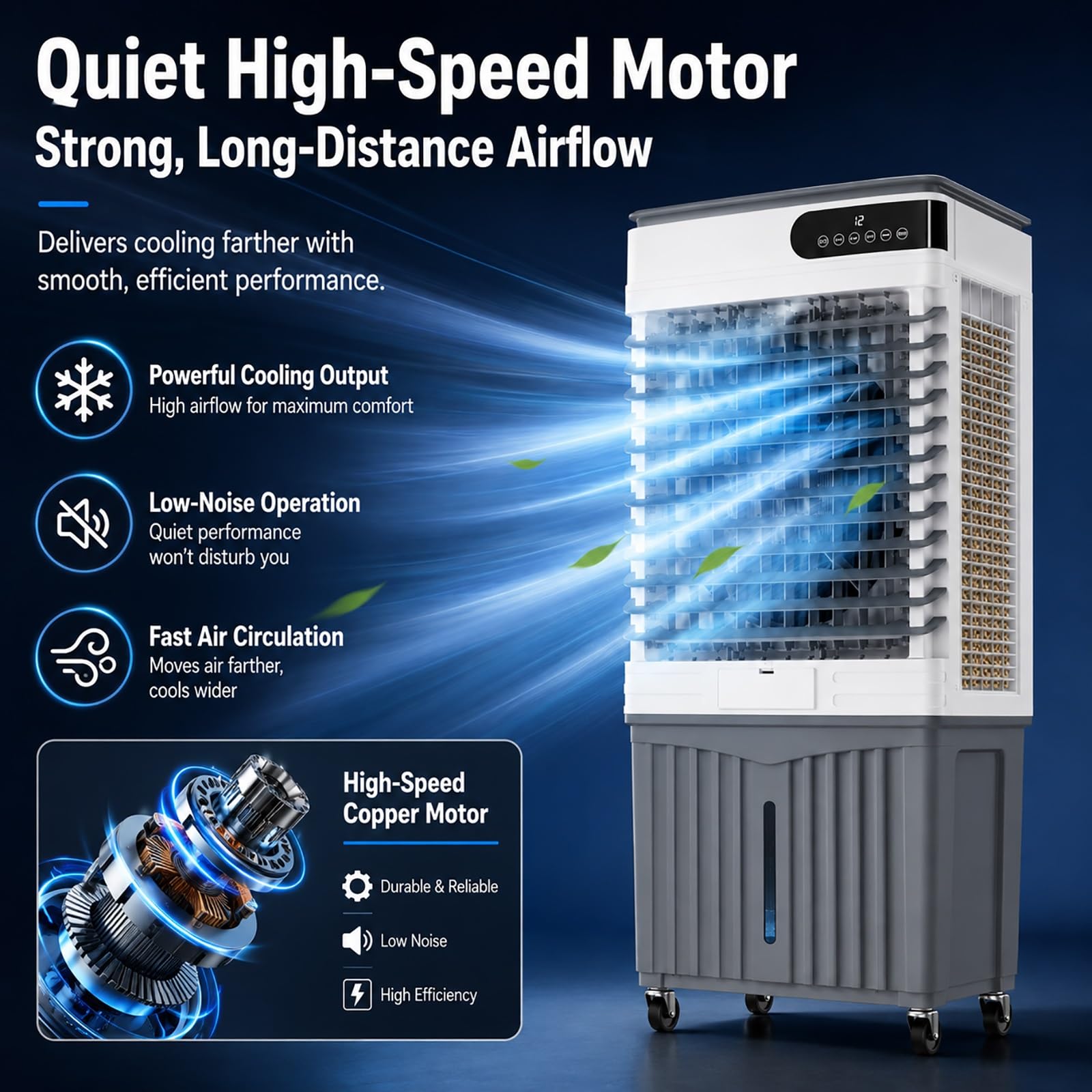 Refroidisseur d'air par évaporation Industriel, Refroidisseur de Marais Portable de 30 à 70 L avec télécommande