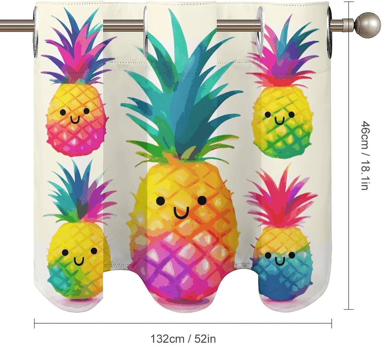 Rainbow Pineapple Cartoon 2 Pack Valance Curtains Window Treatments. Adjustable Curtain with Rod Pocket.Cafe Curtains is Half Curtains for Privacy Decorative 52x18.1 Inch.