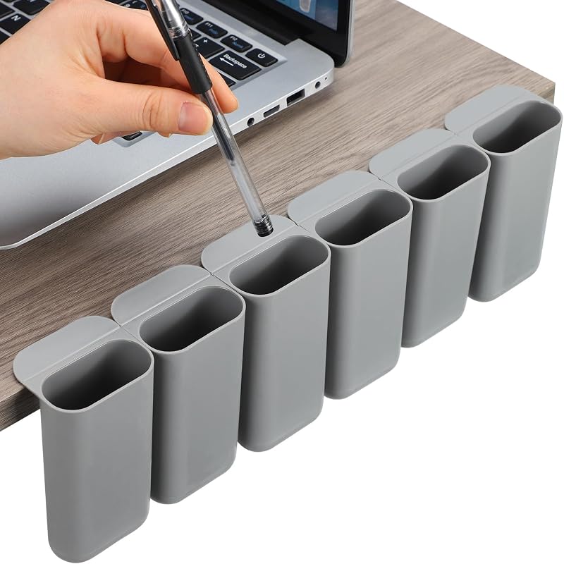 Resurhang 6 Pcs Monitor Pen Pencil Holders DIY Screen Pen Holder Computer Monitor Pencil Holder Desktop Accessories PP Self Adhesive Desk Organizer for Office Classroom Gadget Storage(Gray)