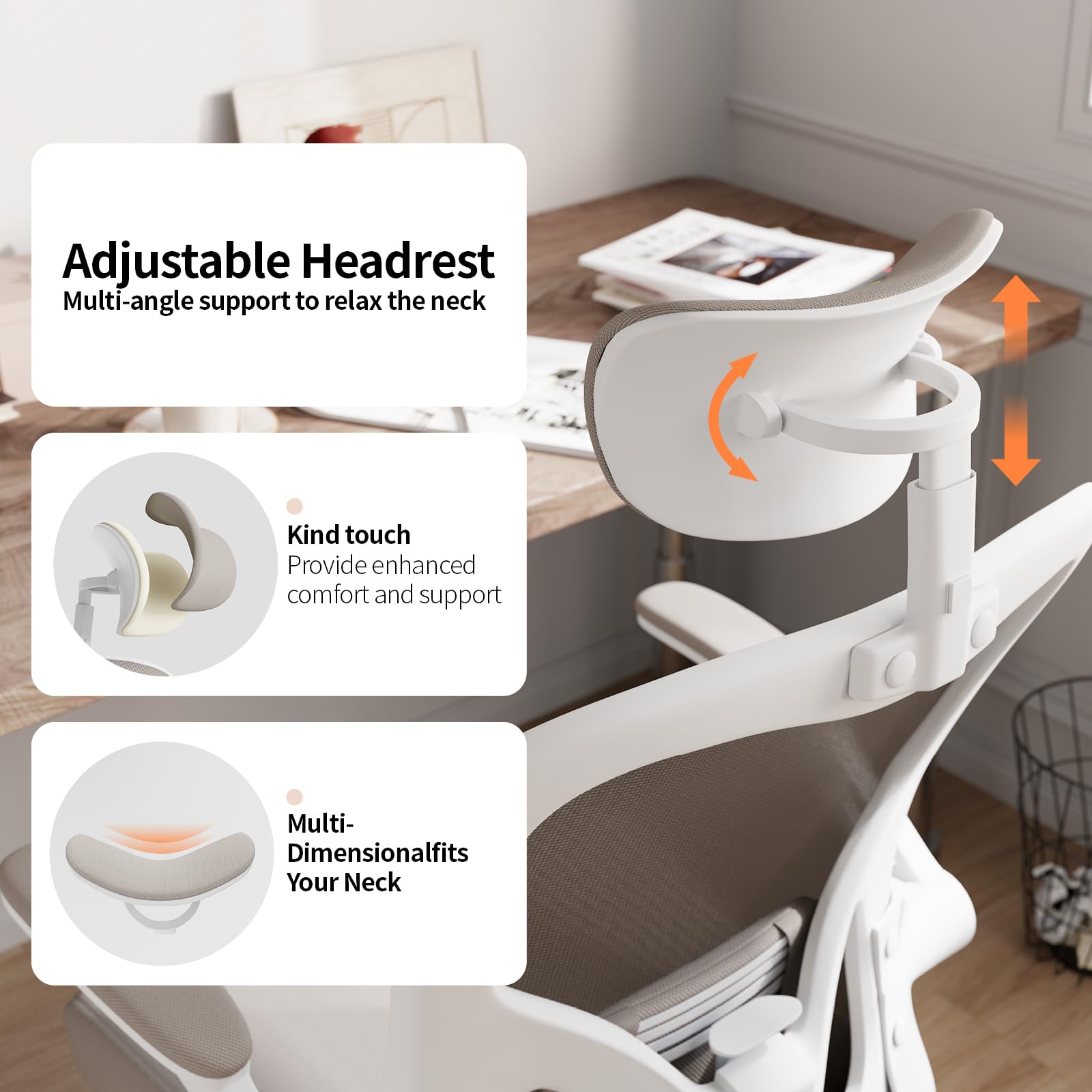 Monhey Sedia da ufficio ergonomica da scrivania, con supporto lombare, poggiatesta e braccioli ribaltabili, regolabile in altezza, con schienale alto, sedia per computer, sedia da studio in rete color