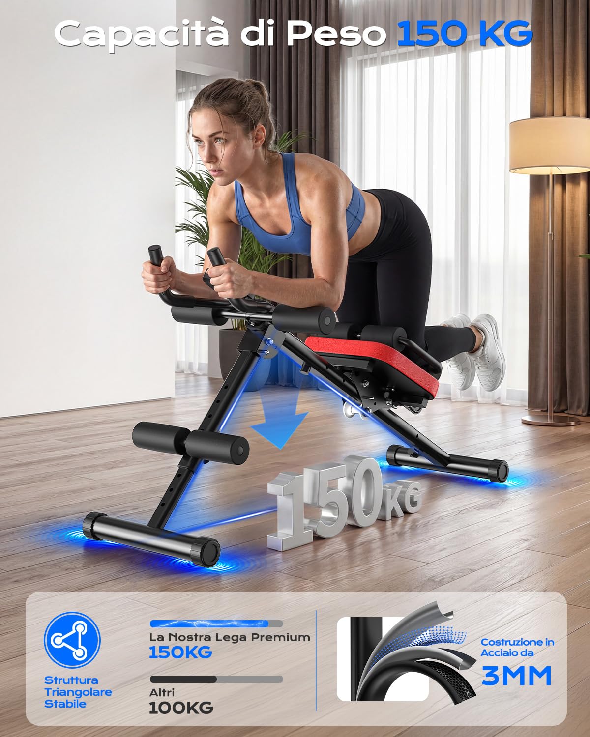 Dskeuzeew Allenatore Addominale Regolabile per Palestra Domestica, Macchina per Addominali con Schermo LCD e Fasce di Resistenza, Attrezzo Addominale Pieghevole, Portata Massima 150 kg