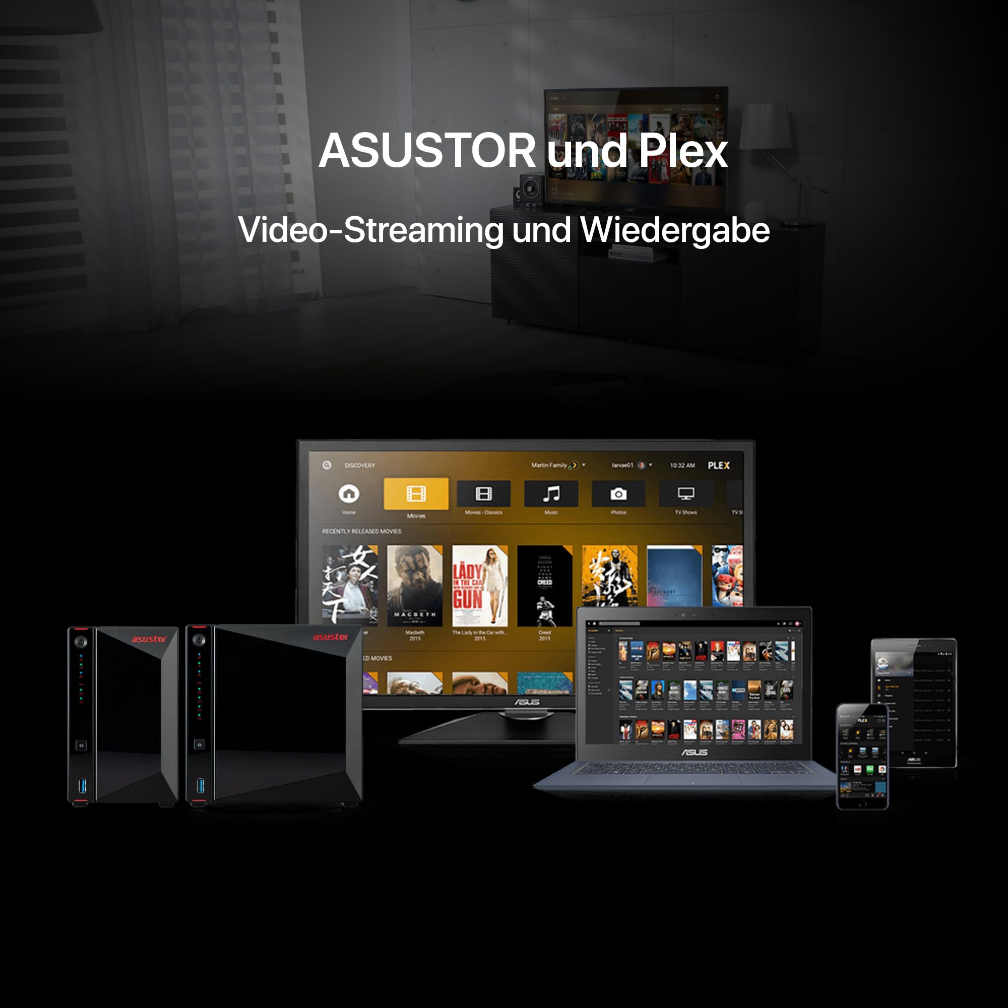 Asustor AS5404T Nimbustor 4 Gen2-4 Bay NAS Netzwerkspeicher Gehäuse, Quad-Core 2,0GHz CPU, 4xM.2 NVMe SSD Steckplätze, 2x2,5GbE Anschlüsse, 4GB DDR4 RAM, Gaming-Inspirierten NAS