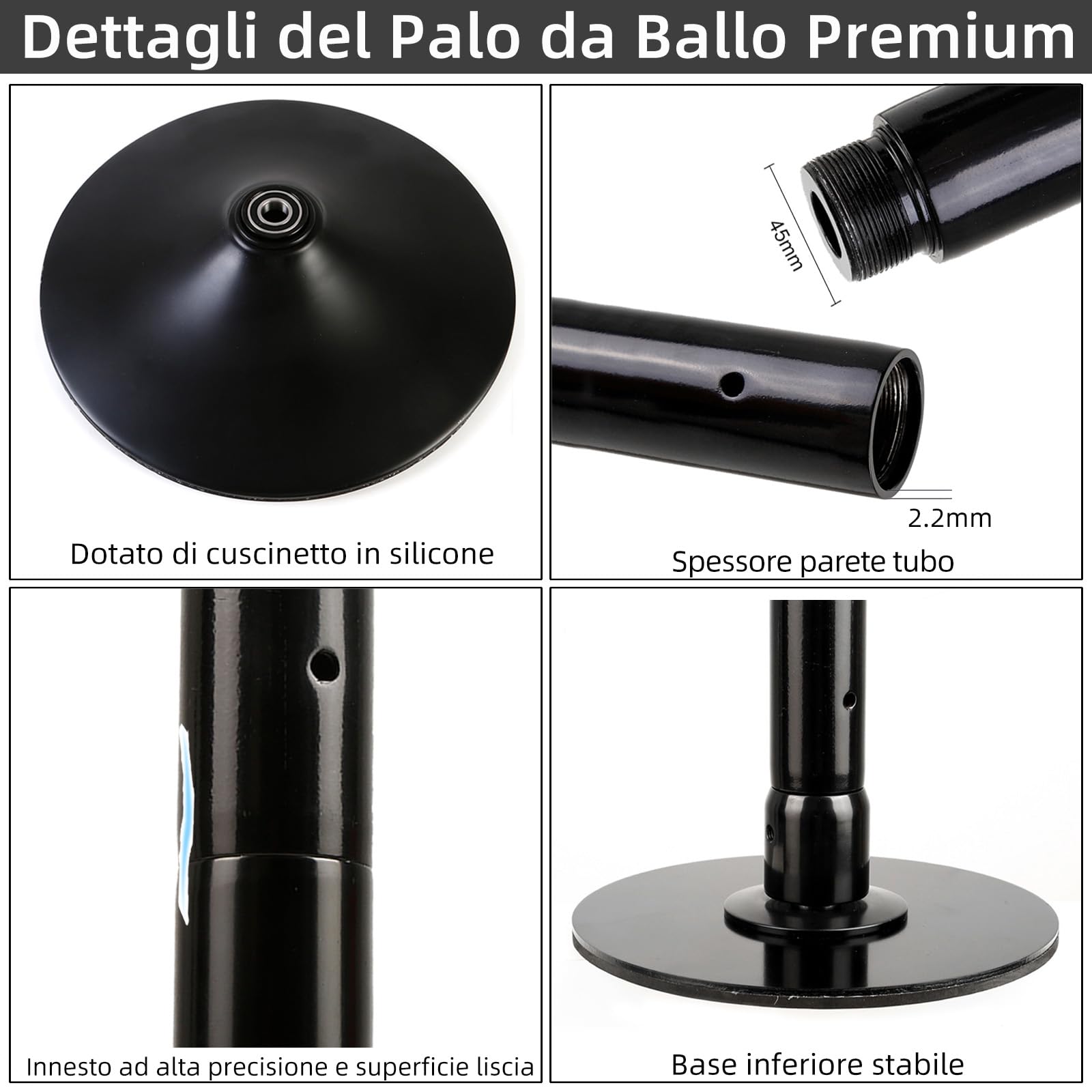 PRIOR FITNESS Palo de baile premium de 45 mm, modo estático y giratorio, altura ajustable de 223,5 cm a 274,5 cm, para gimnasio, fiesta y estudio