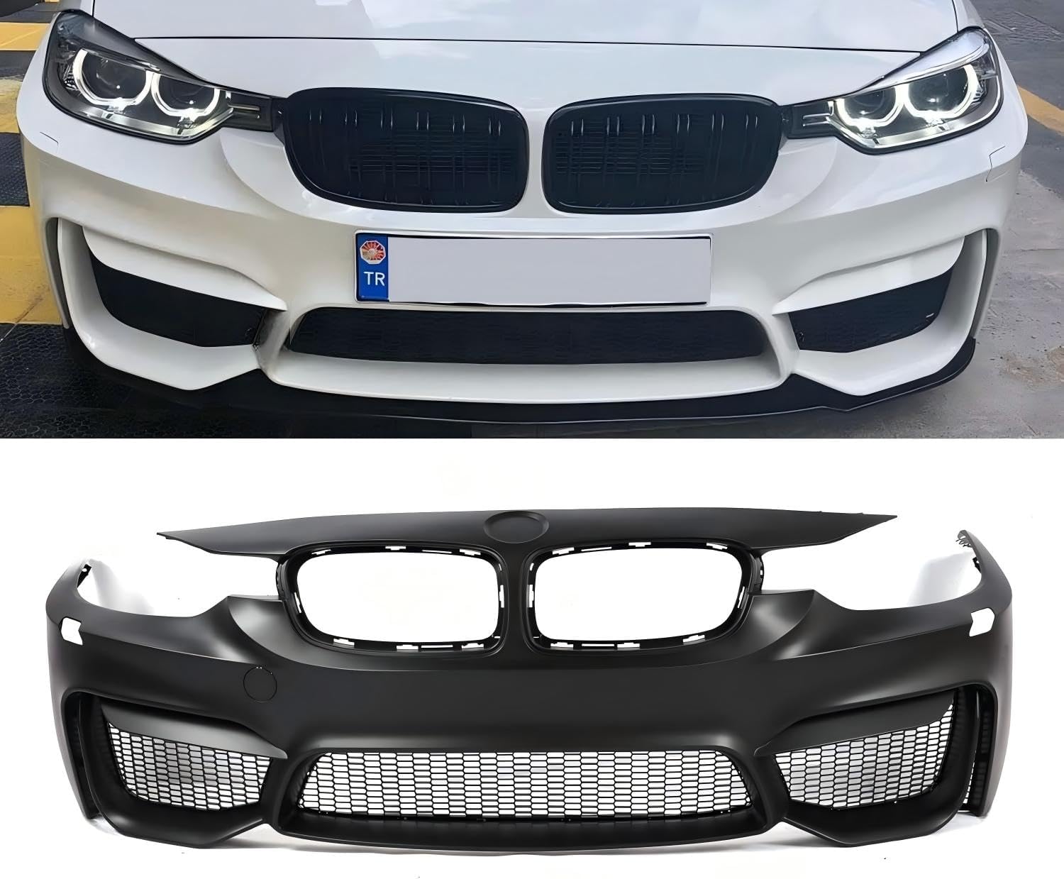 PENSUN M3 Refitted Style Front Bumper Cover Kit Front Lip W/O PDC and Fog Lights Holes Fit for 2012-2018 BMW F30 F31 3 Series Sedan Wagon