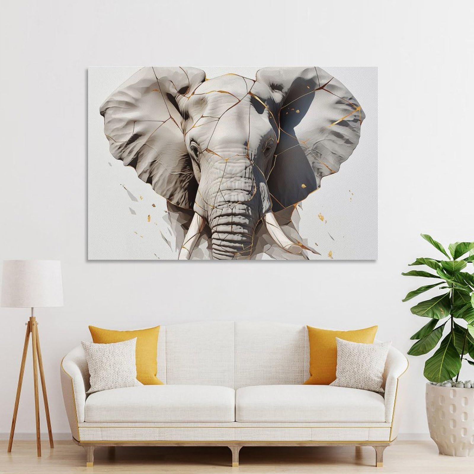 Junmoney Unframe-Style-16 Canvas Wall Decor Kintsugi Elephant Portrait, 24X36inch(60X90cm), For Bedroom, Guest Room Or Reading Nook, Decorative Wall Art For Cosy Rooms