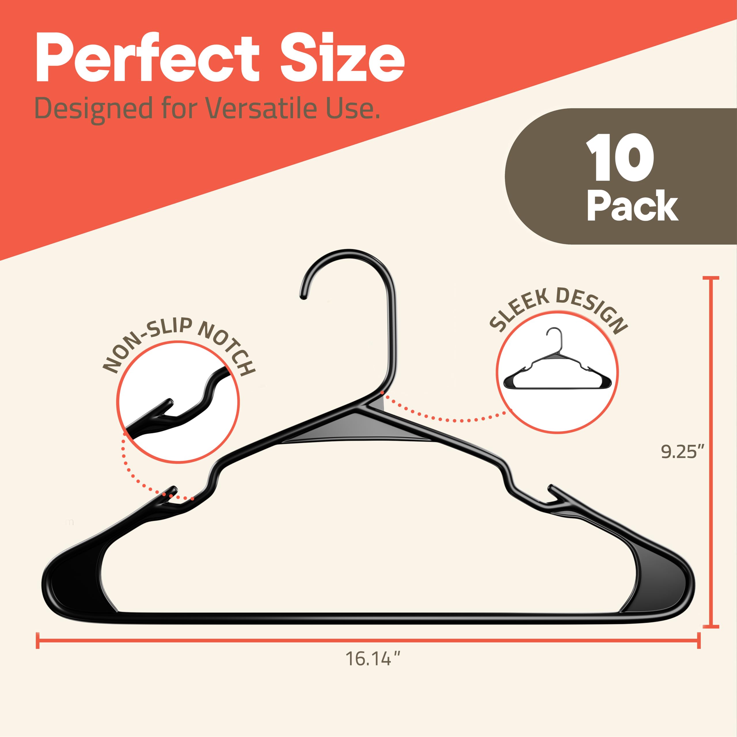 Black Plastic Hangers 10 Pack Heavy-Duty Plastic Hangers Slim and Space-Saving Hangers, Durable and Lightweight PP Hangers with Non-Slip Shoulder Notches for Slip Dresses, Suits, Jackets & Camisoles - Image 2