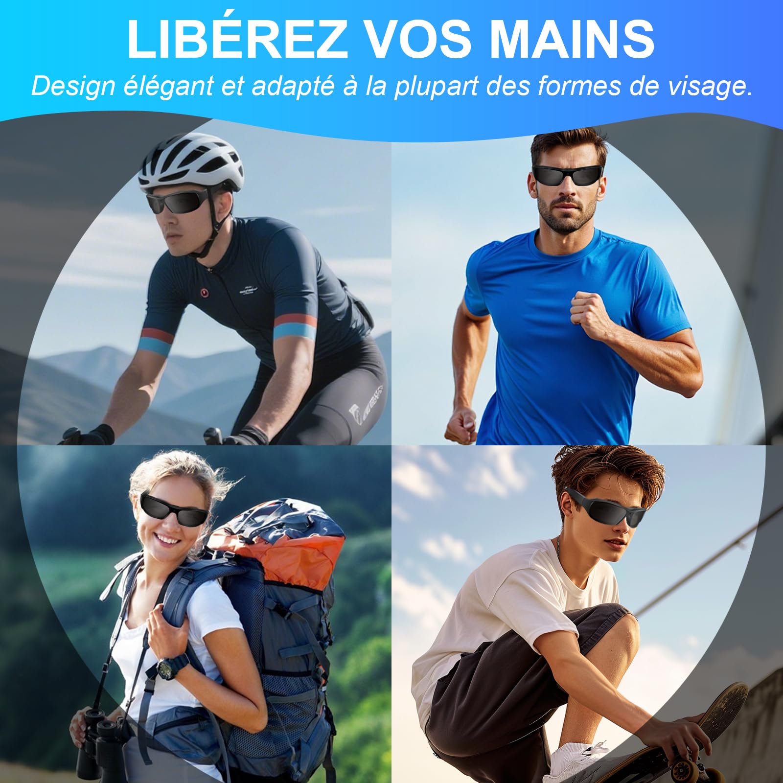 Lunettes de Soleil Sport Mini Caméra, HD 1080P Mini Caméra d'Action | 32GB Lunettes de Soleil Sport Caméra d'Action pour la Randonnée, l'équitation l'Enregistrement d'Activités en Plein Air