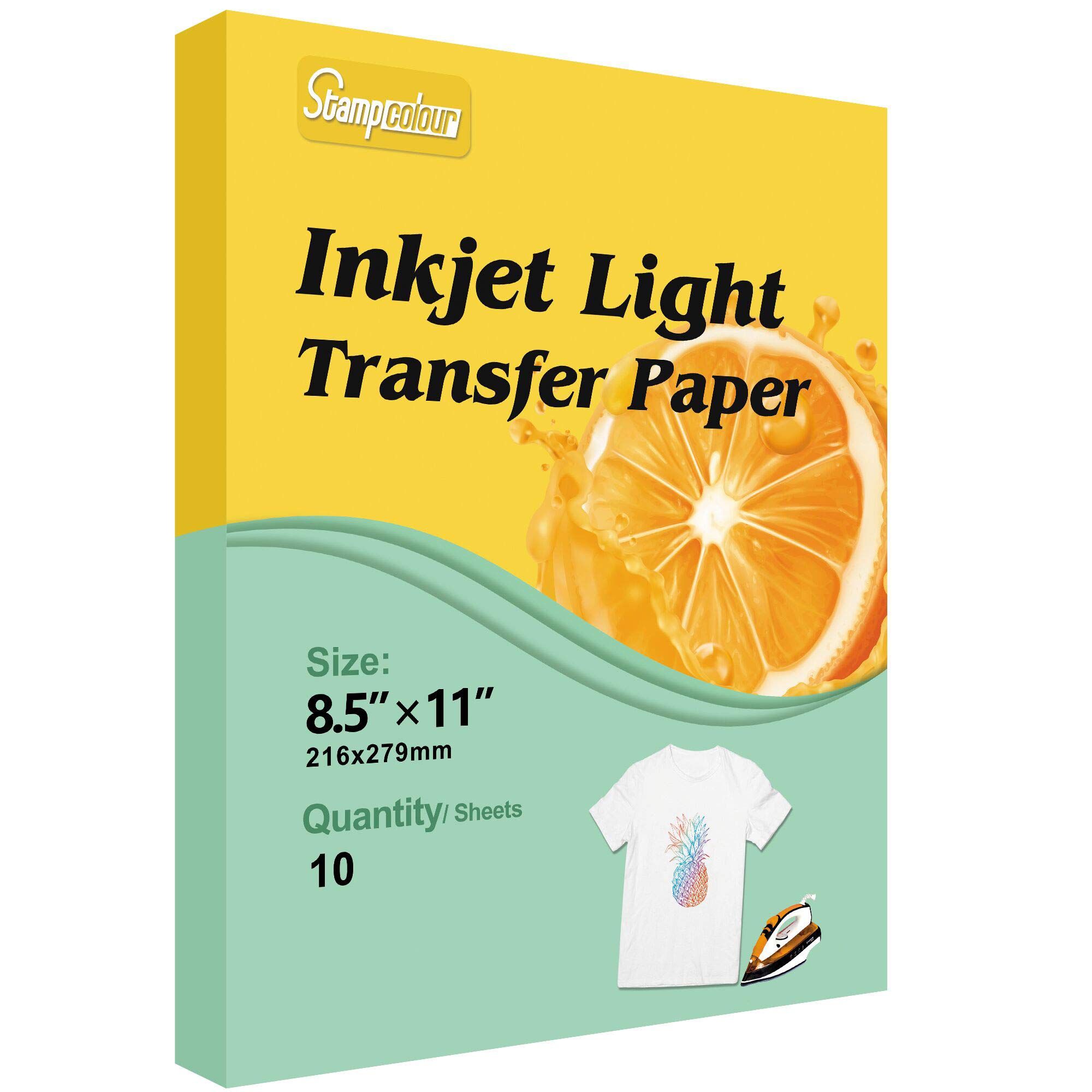 Amazon Com Stampcolour Heat Transfer Paper For White And Light Fabrics Inkjet Premium Iron On Light T Shirt Transfers Paper Compatible With Inkjet Printer Ltr Pack Of 10 Sheets 8 5x11 Inches Arts Crafts