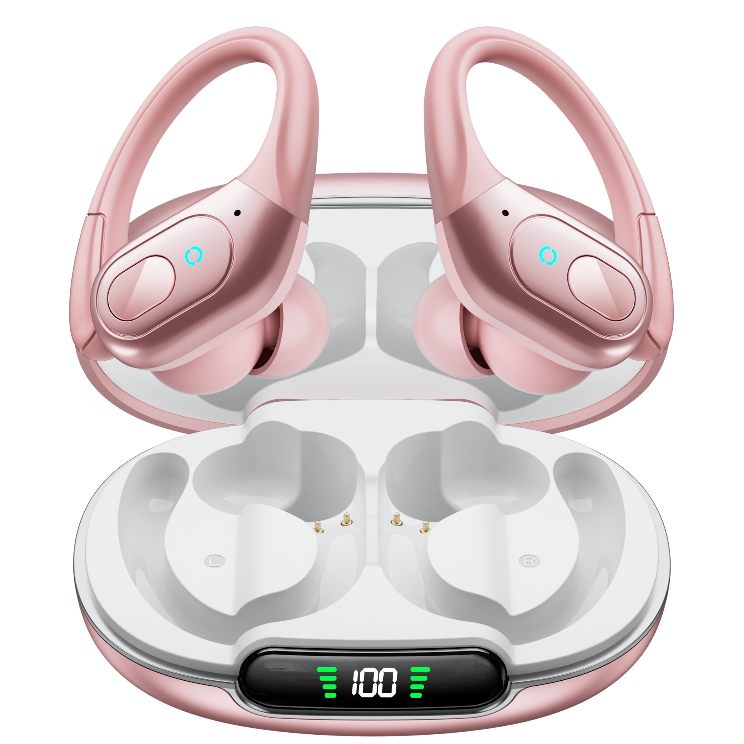 occiam Active Noise Cancelling Earbuds Wireless Bluetooth Headphones 90Hrs Playback Stereo Bass Earphones with Mic Over-Ear Hooks IPX7 Waterproof Headset for Work Sports Running Glossy Black — view 10